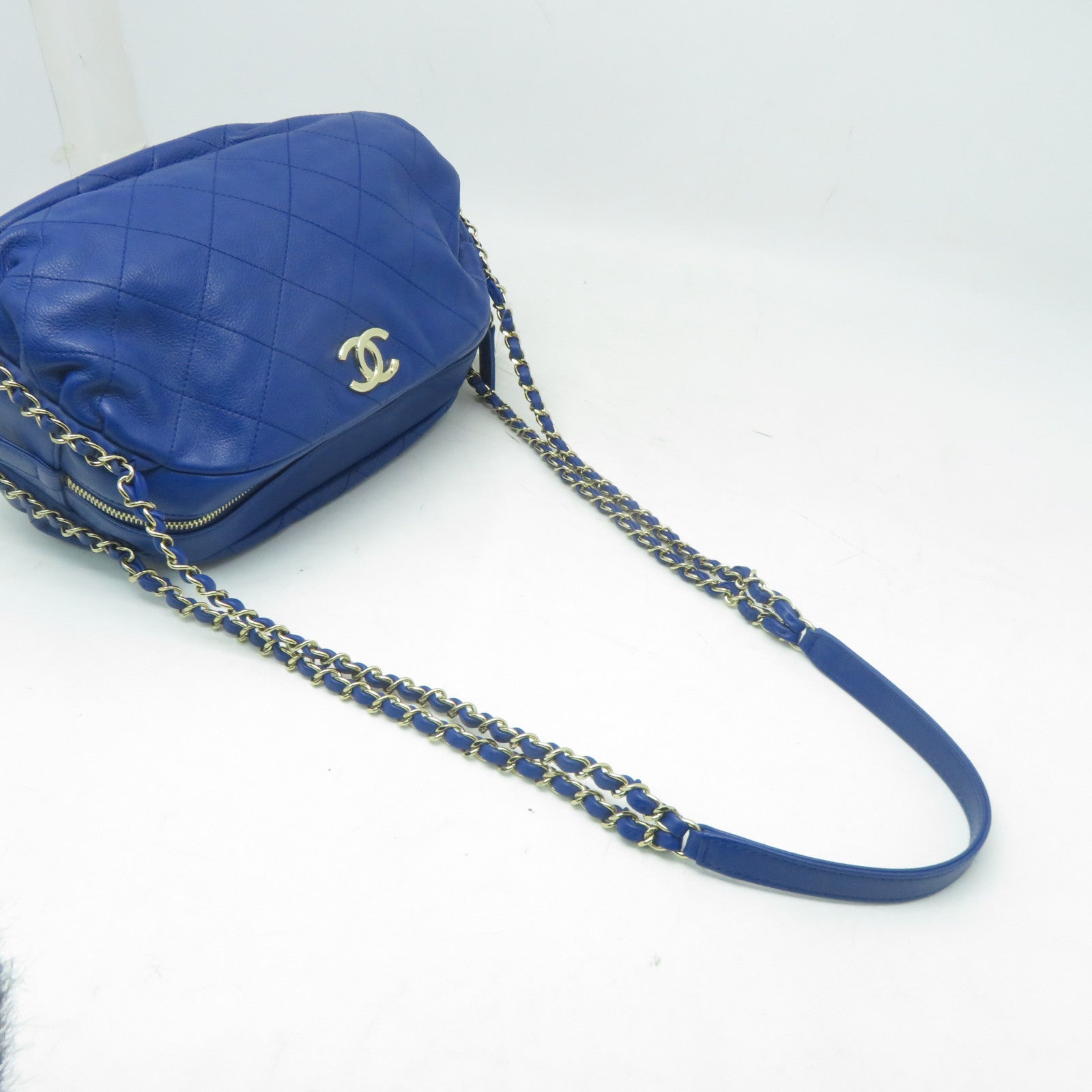 CHANEL **【激減優惠】菱格牛皮皮革Chain Shoulder金扣鏈帶肩背袋藍色