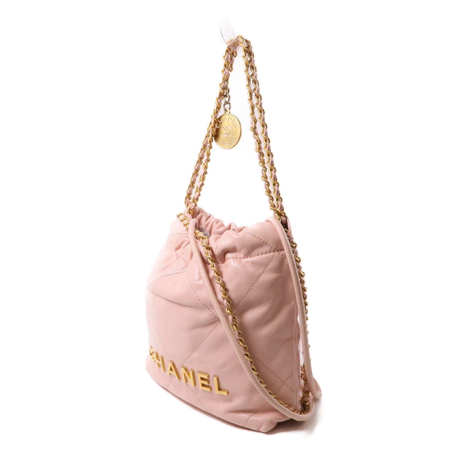 CHANEL【激減優惠】 牛皮皮革Mini 22金扣手挽肩背兩用袋粉紅色