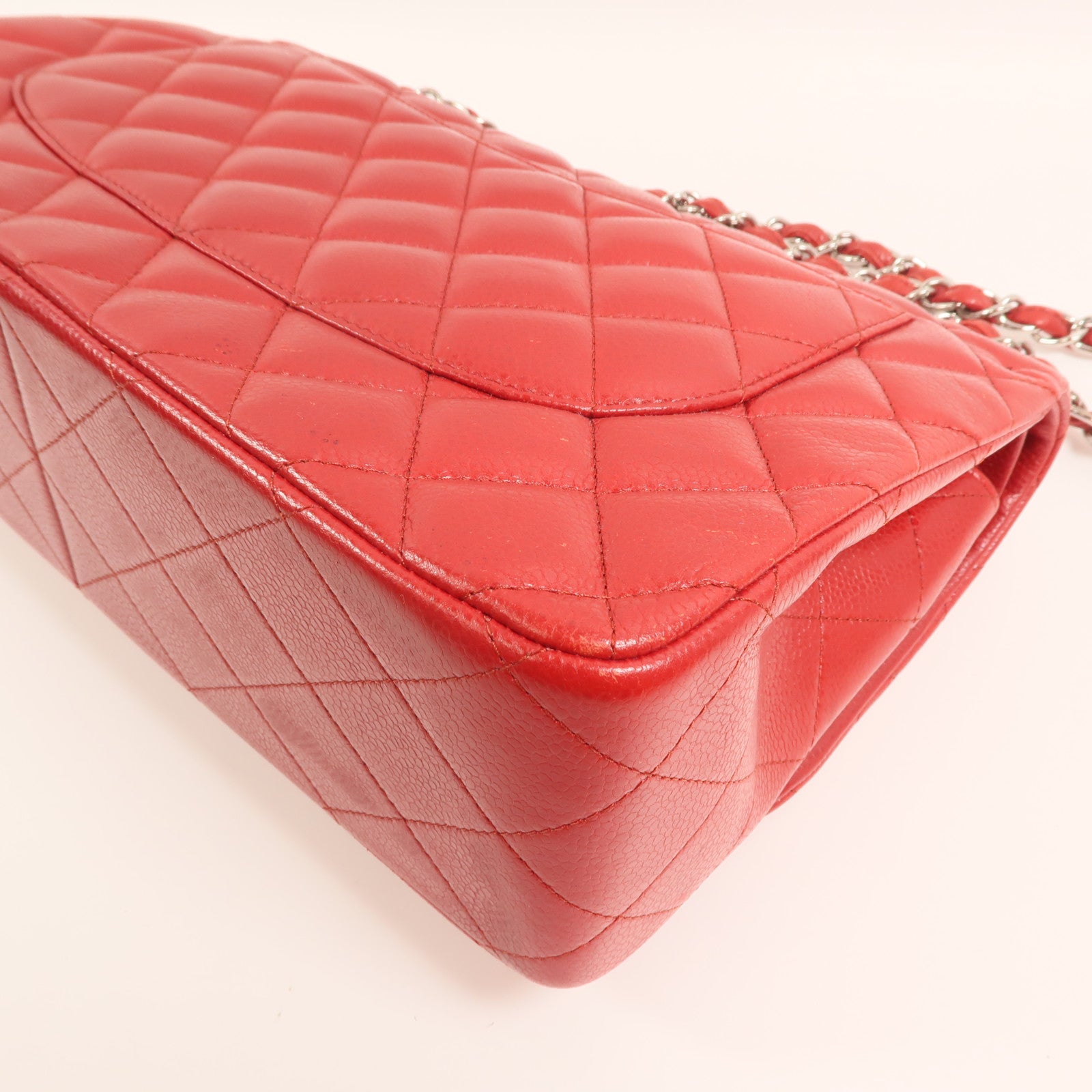 CHANEL 牛皮皮革Large Classic銀扣鏈帶肩背袋