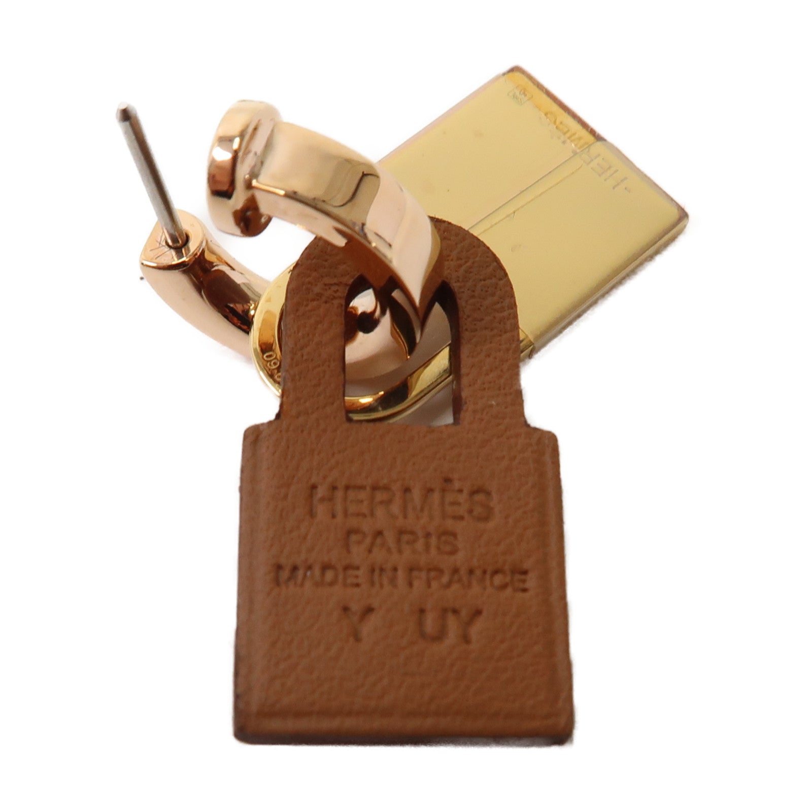 HERMES 皮革/金屬O'Kelly Earrings耳環金色/啡色