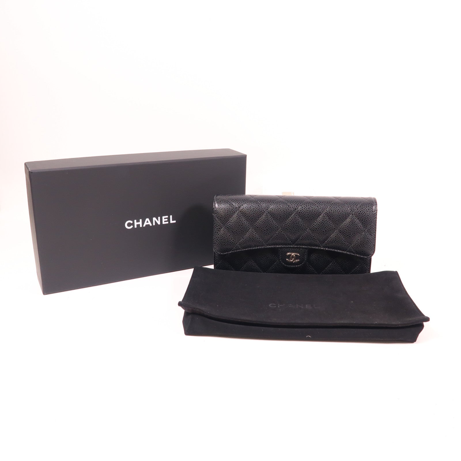 CHANEL 牛皮皮革Long Wallet銀扣長錢包
