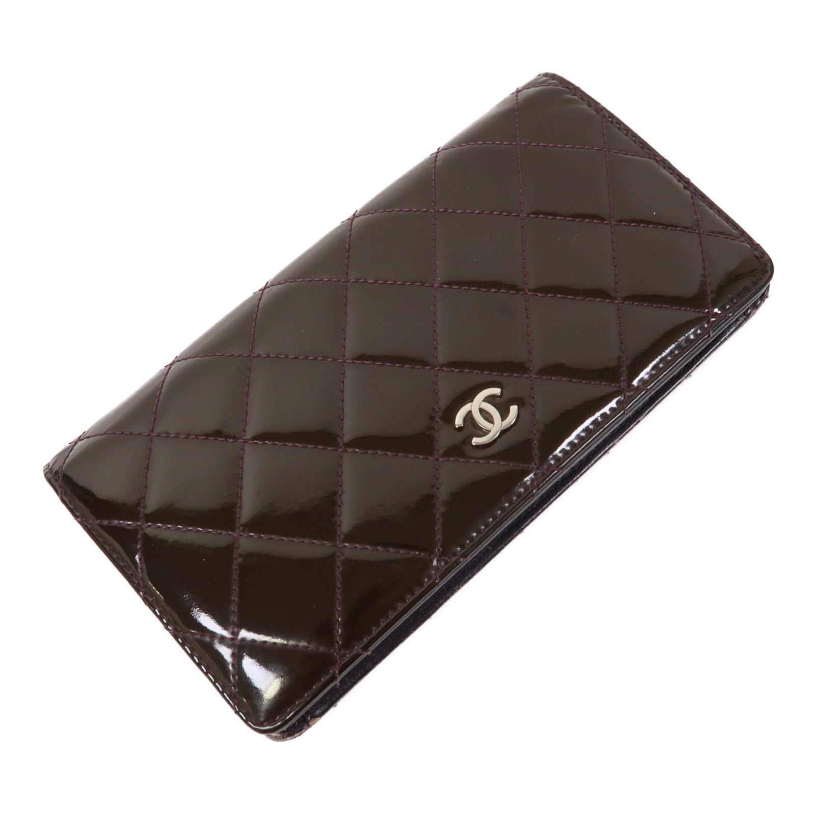CHANEL 【激減優惠】菱格漆皮皮革Long Wallet銀扣長錢包紫色