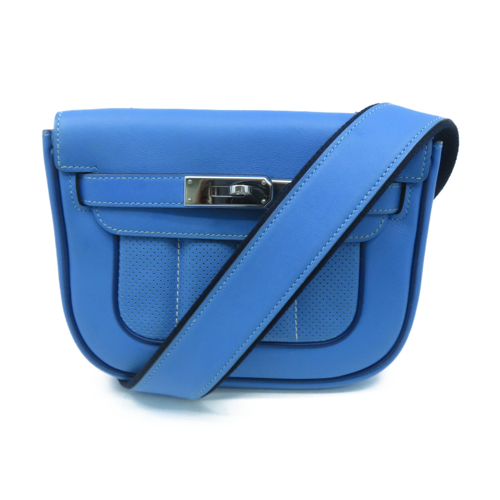 HERMES 【激減優惠】Swift皮革Mini Berline銀扣肩背袋藍色