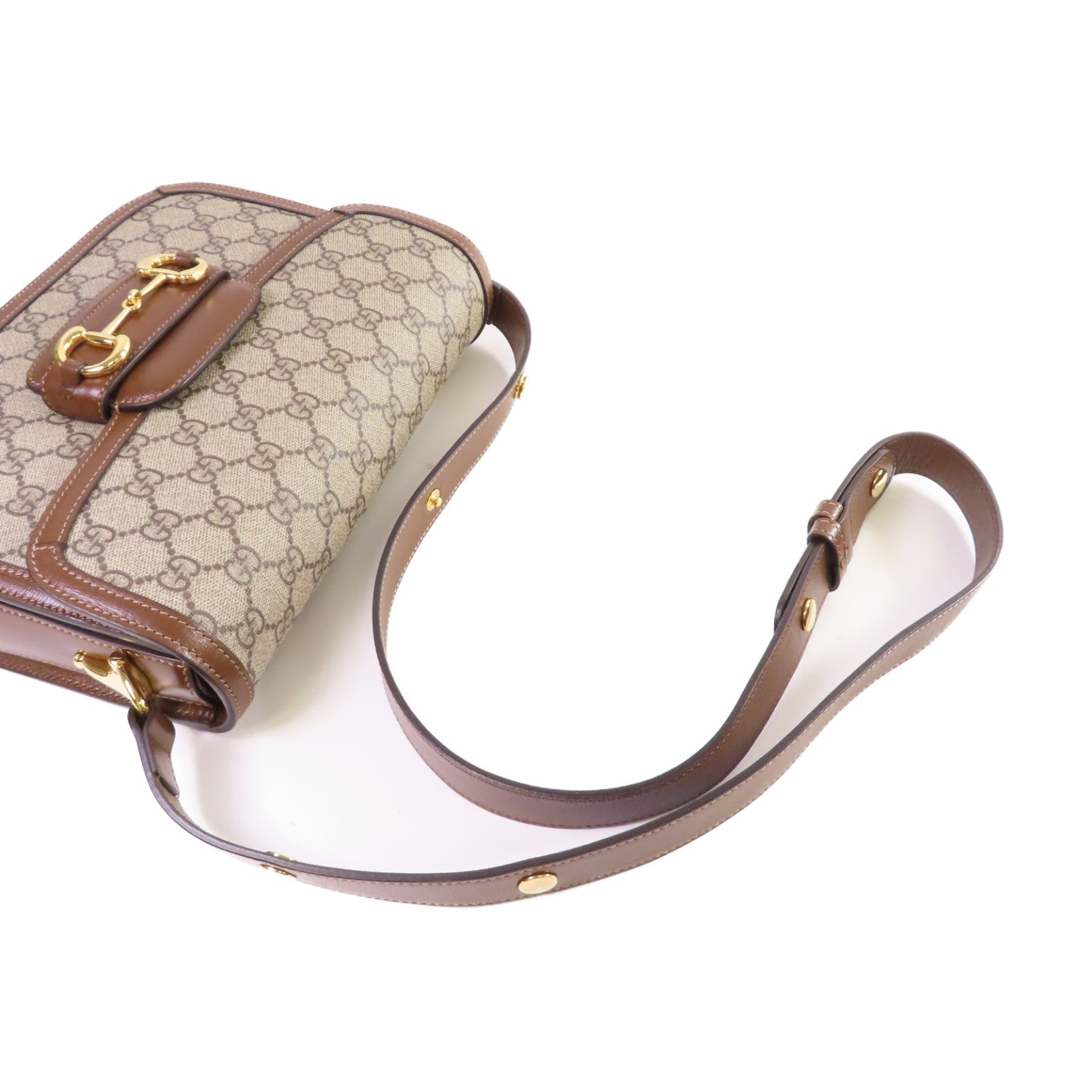 GUCCI 塗層帆布Horsebit 1955 Shoulder Bag金扣肩背袋啡色