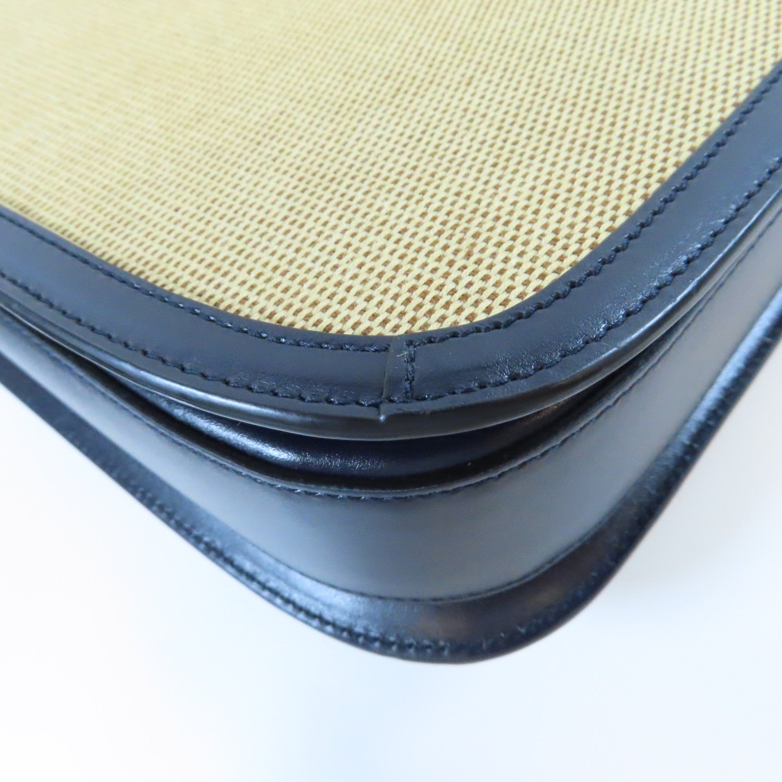 GUCCI 【激減優惠】帆布/皮革Horsebit 1955金扣肩背袋深藍色/米色