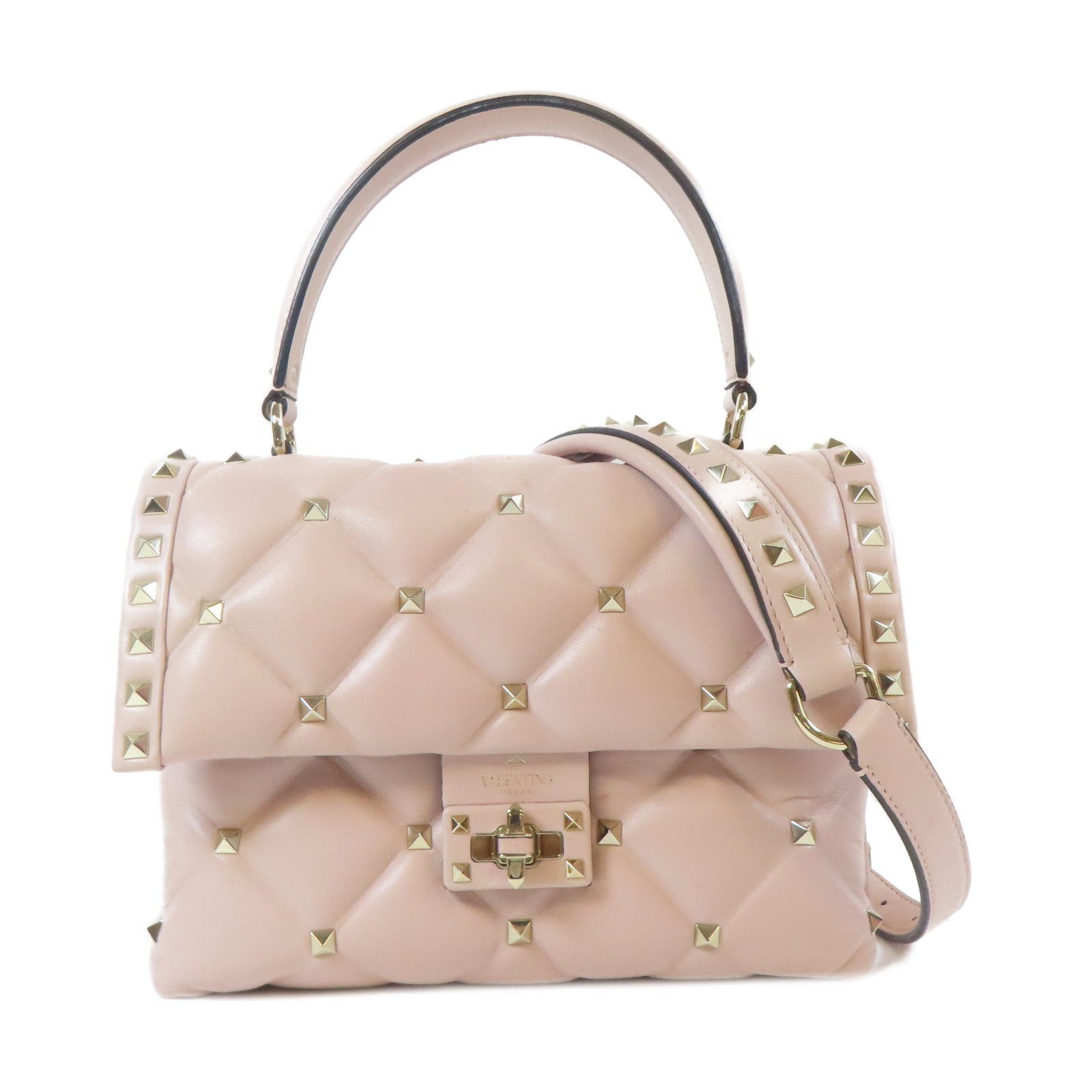 Valentino 【激減優惠】羊皮皮革2way Shoulder Bag金扣手挽肩背兩用袋粉紅色