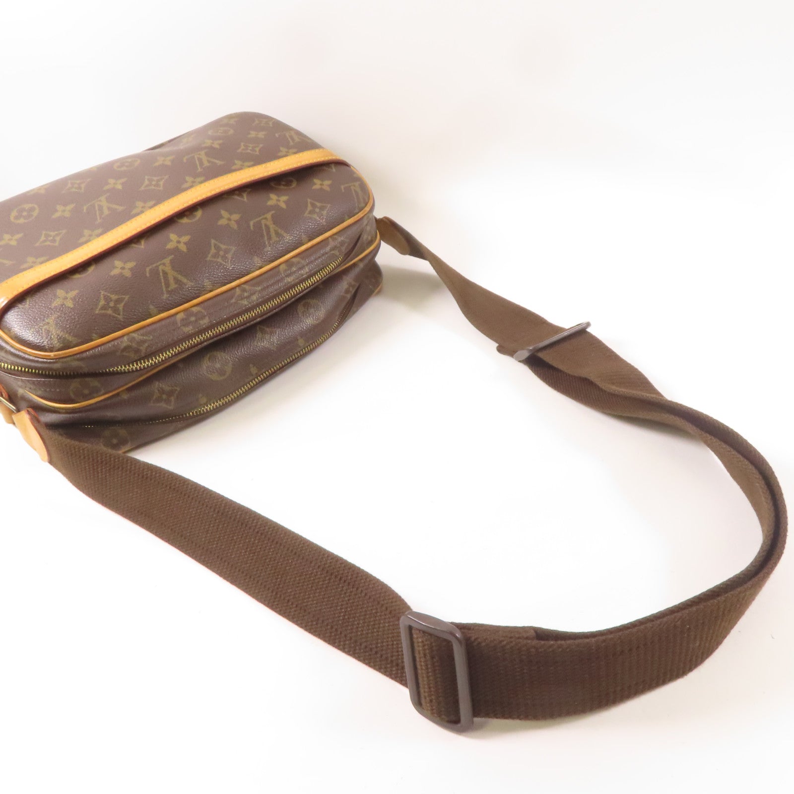 LOUIS VUITTON Monogram Reporter PM金扣肩背袋啡色