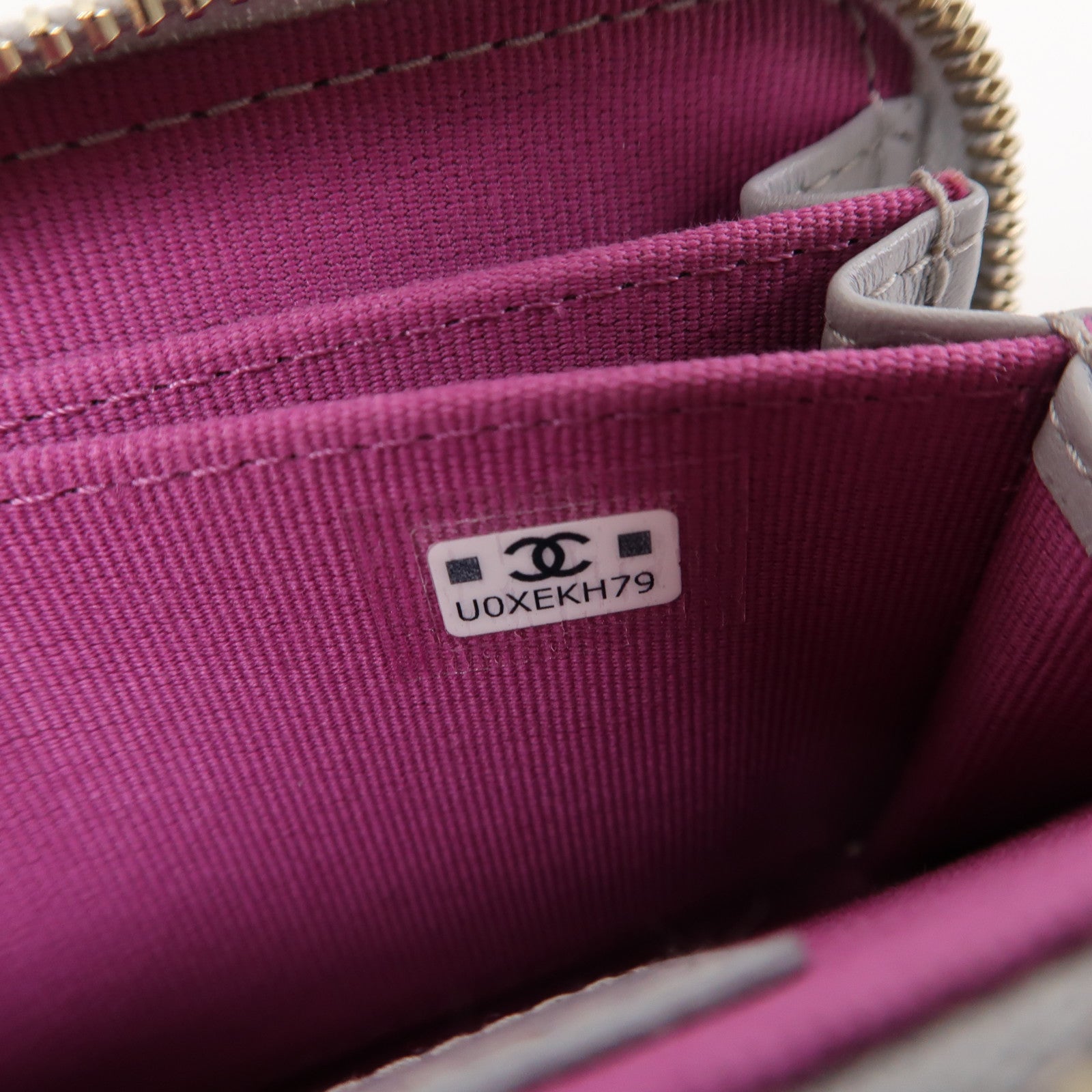 CHANEL 菱格牛皮皮革Zippped Coin Purse金扣卡片套灰色