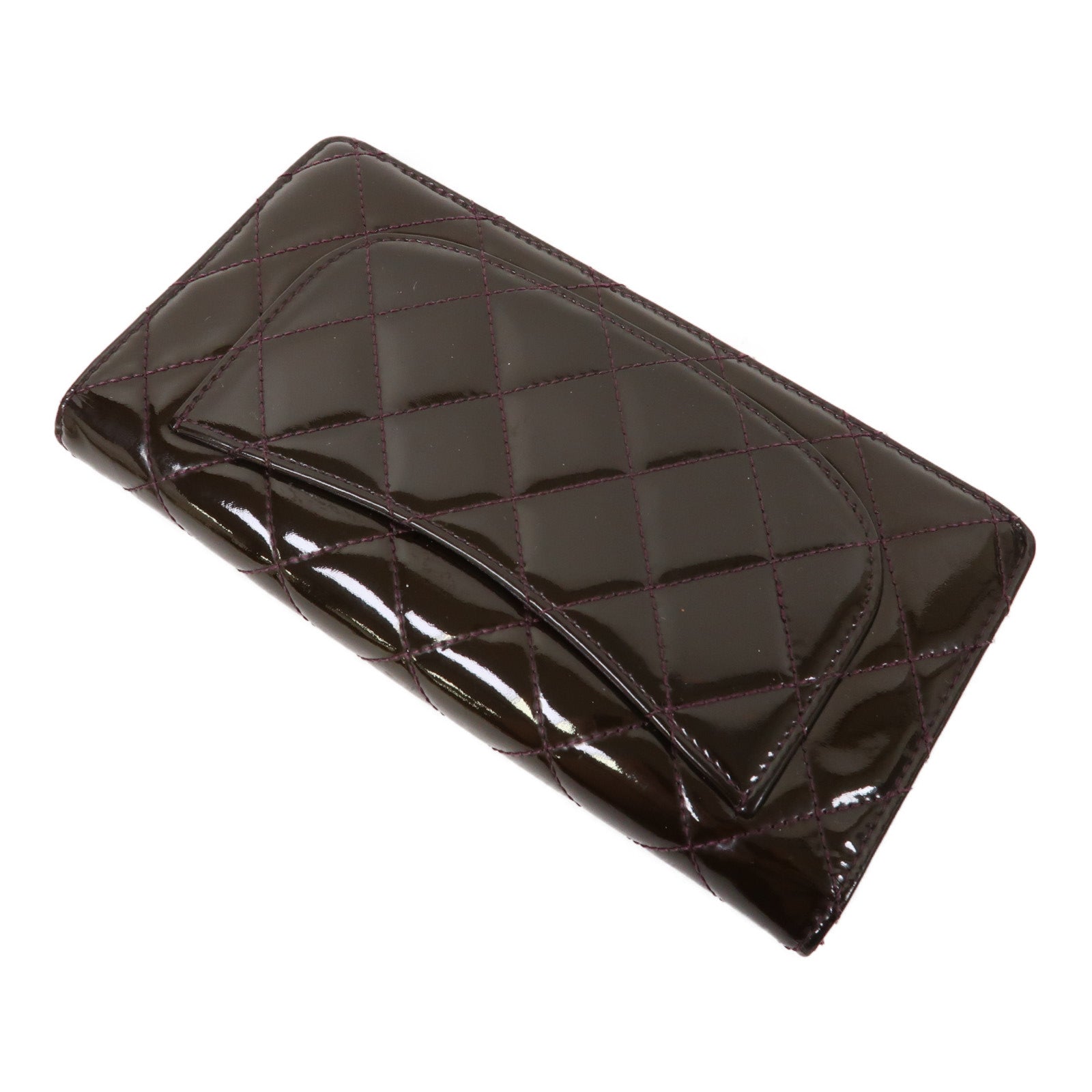 CHANEL 【激減優惠】菱格漆皮皮革Long Wallet銀扣長錢包紫色