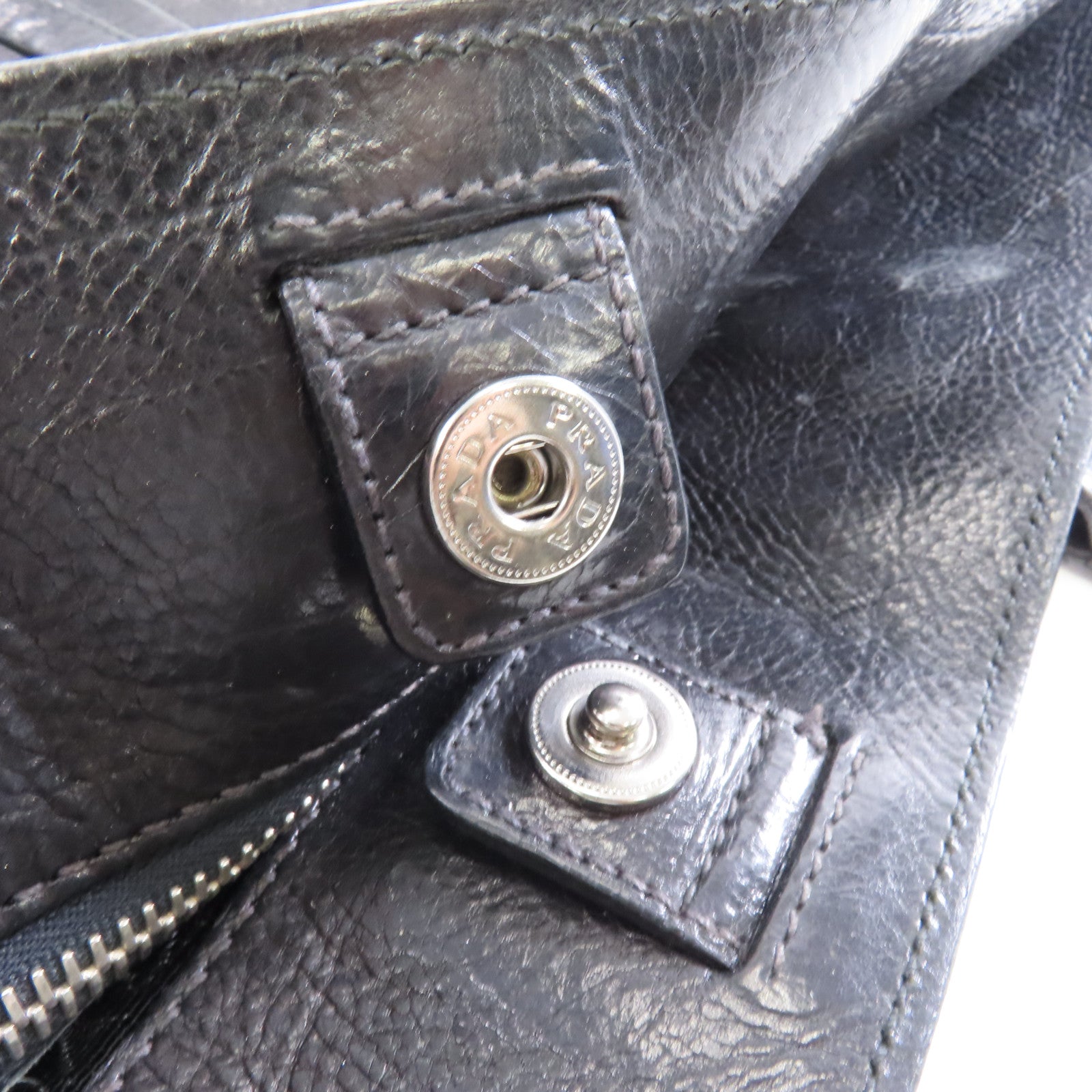 PRADA 牛皮皮革Tote Bag銀扣手挽袋黑色