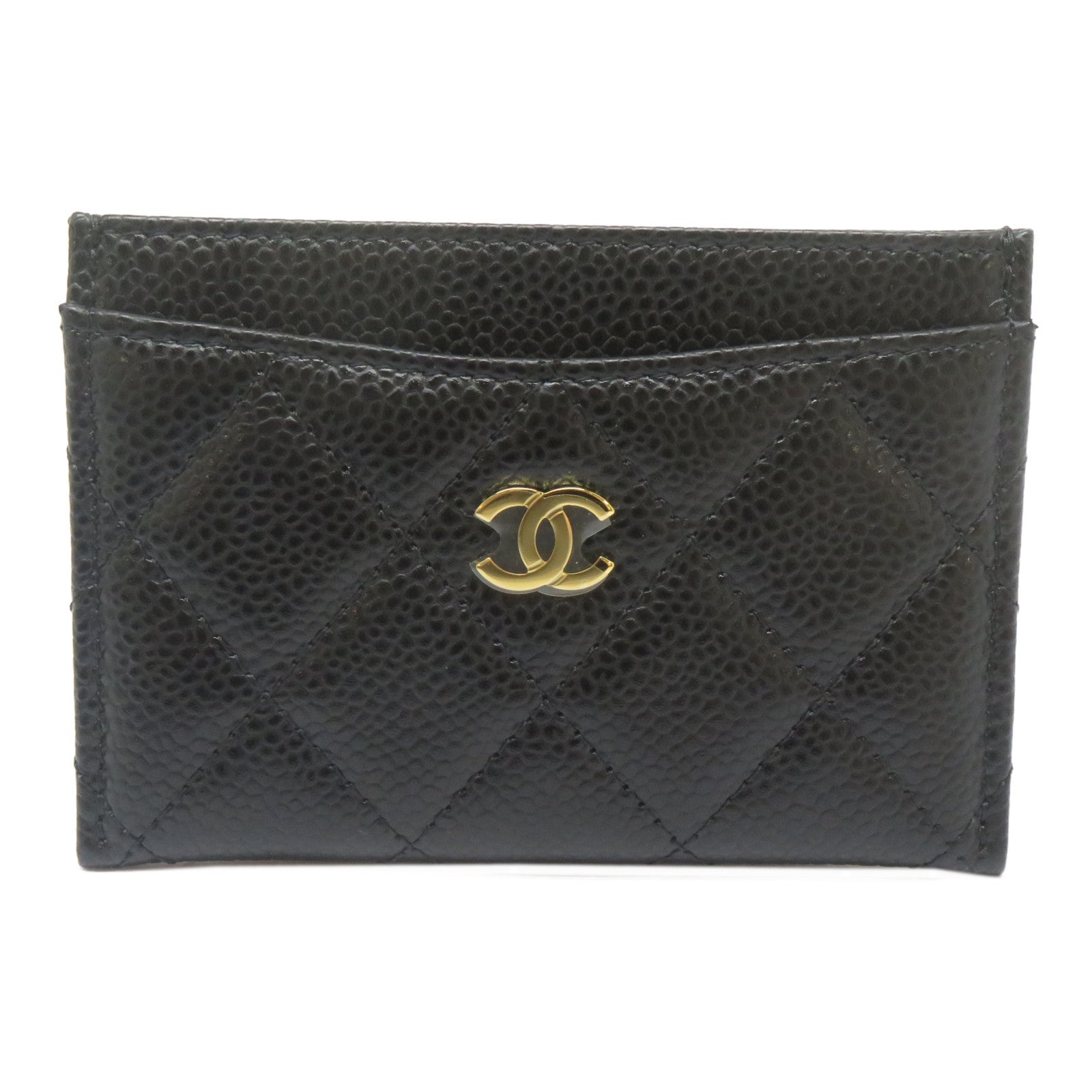 CHANEL 菱格Caviar皮革Card Case金扣卡片套黑色