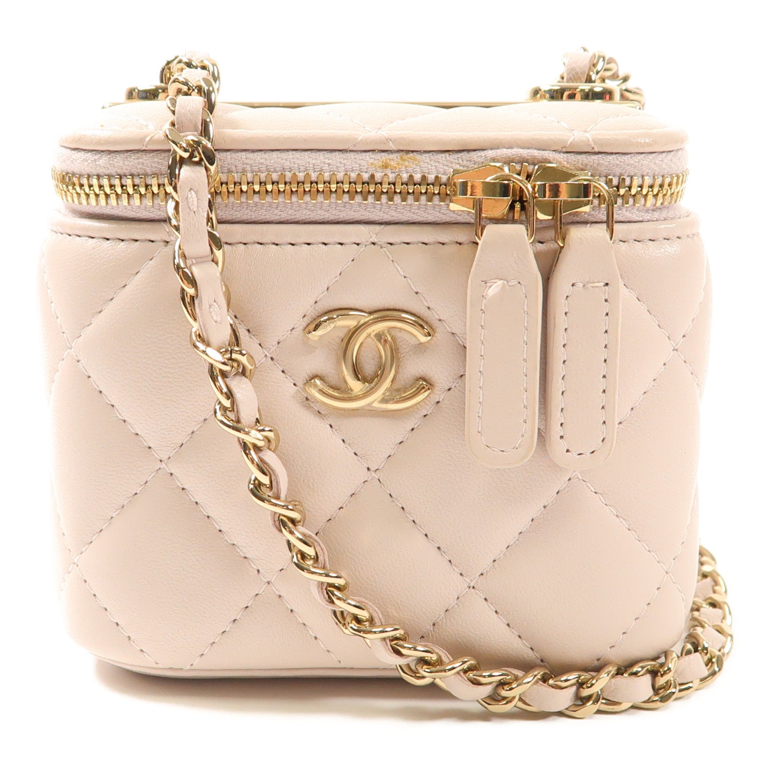 CHANEL CC GHW Mini Vanity Chain Shoulder Bag Calfskin Leather Pink