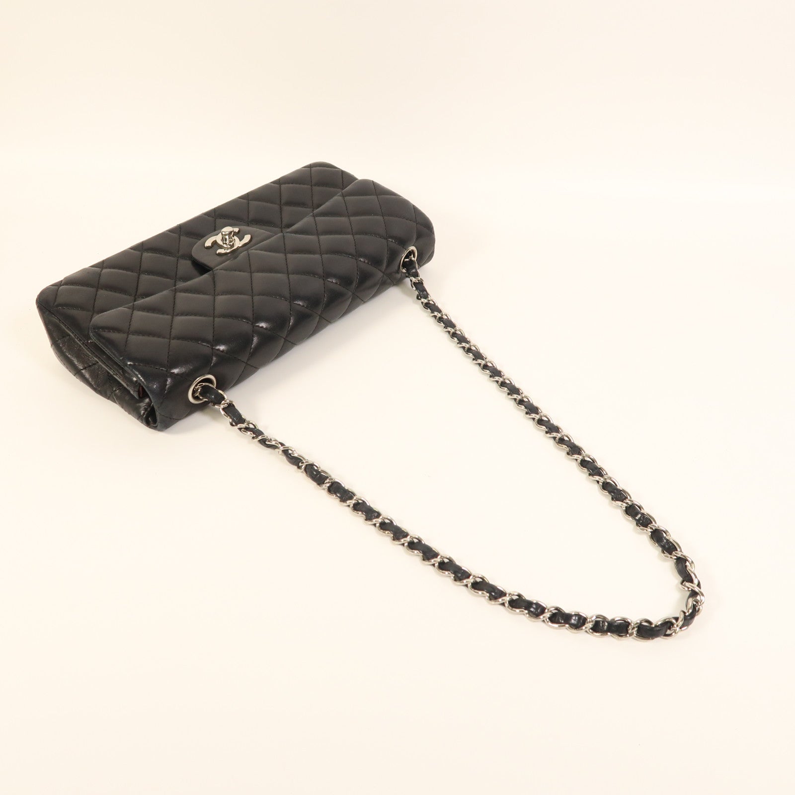 CHANEL 羊皮皮革Chain Shoulder銀扣鏈帶肩背袋