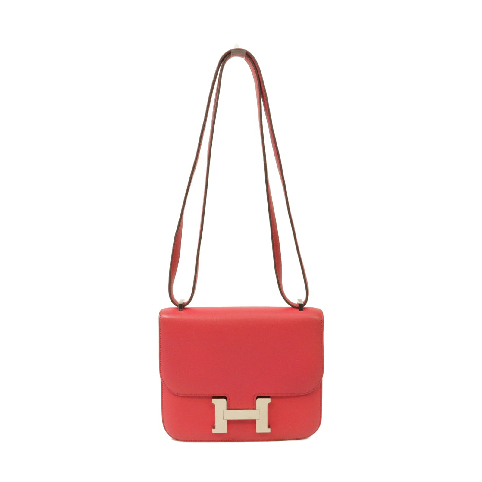 HERMES 【激減優惠】Swift皮革Mini Constance銀扣肩背袋紅色