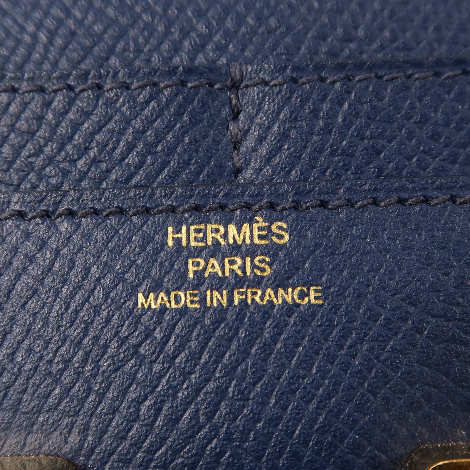HERMES Epsom皮革Constance Compact Wallet金扣錢包Bleu Saphir