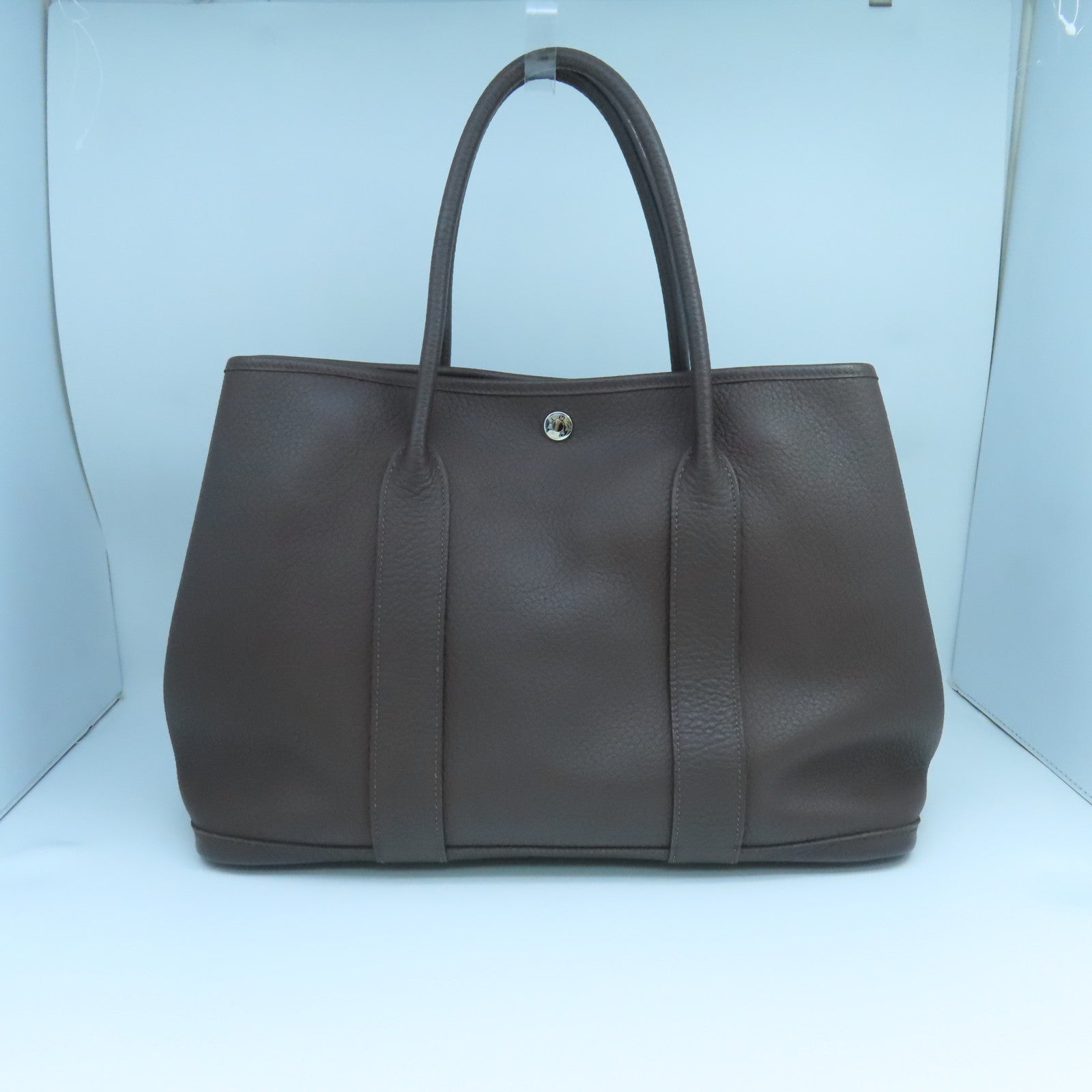 HERMES 【激減優惠】Negonda皮革Garden Party PM銀扣手提包棕色