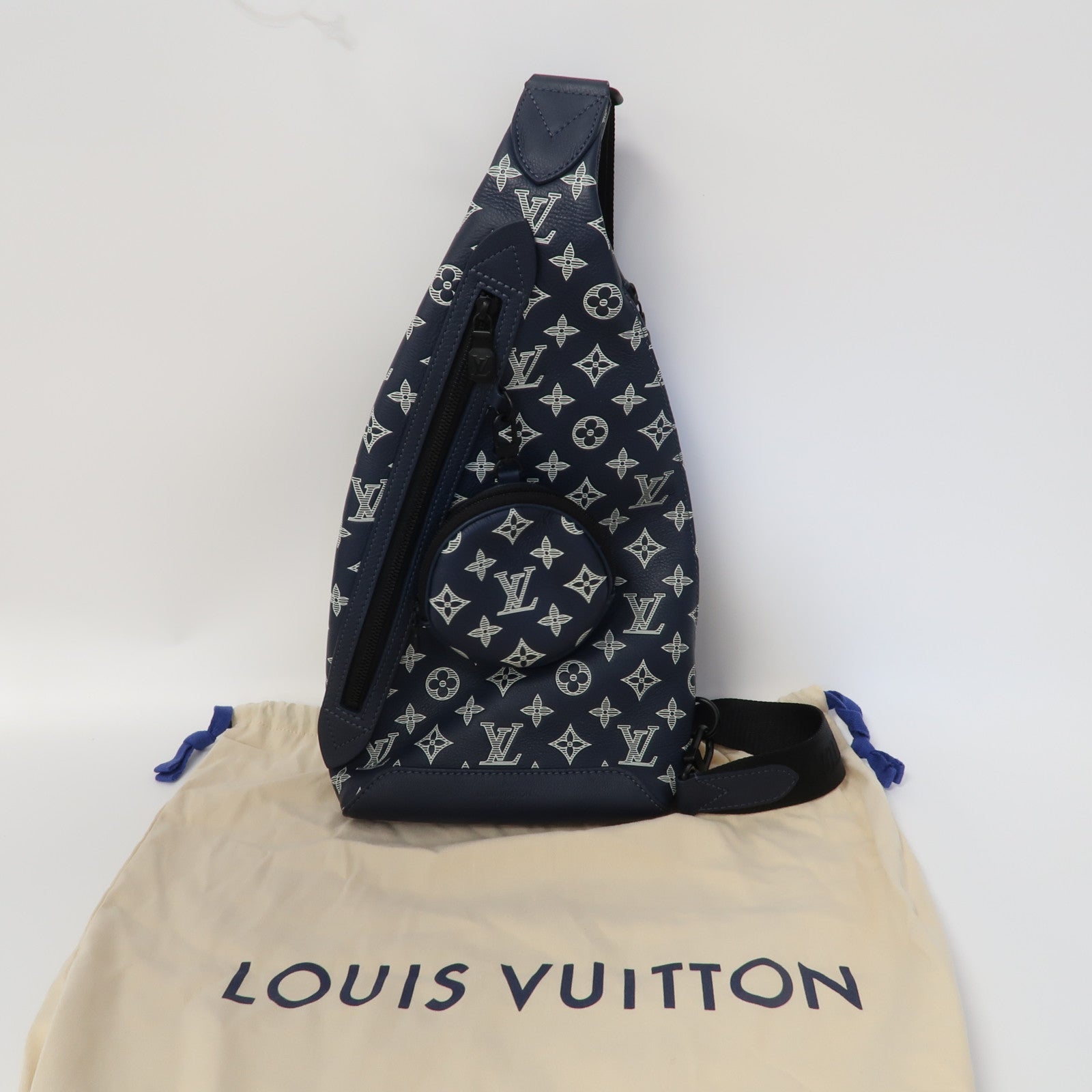 LOUIS VUITTON Monogram Duo Slingbag肩背袋深藍色