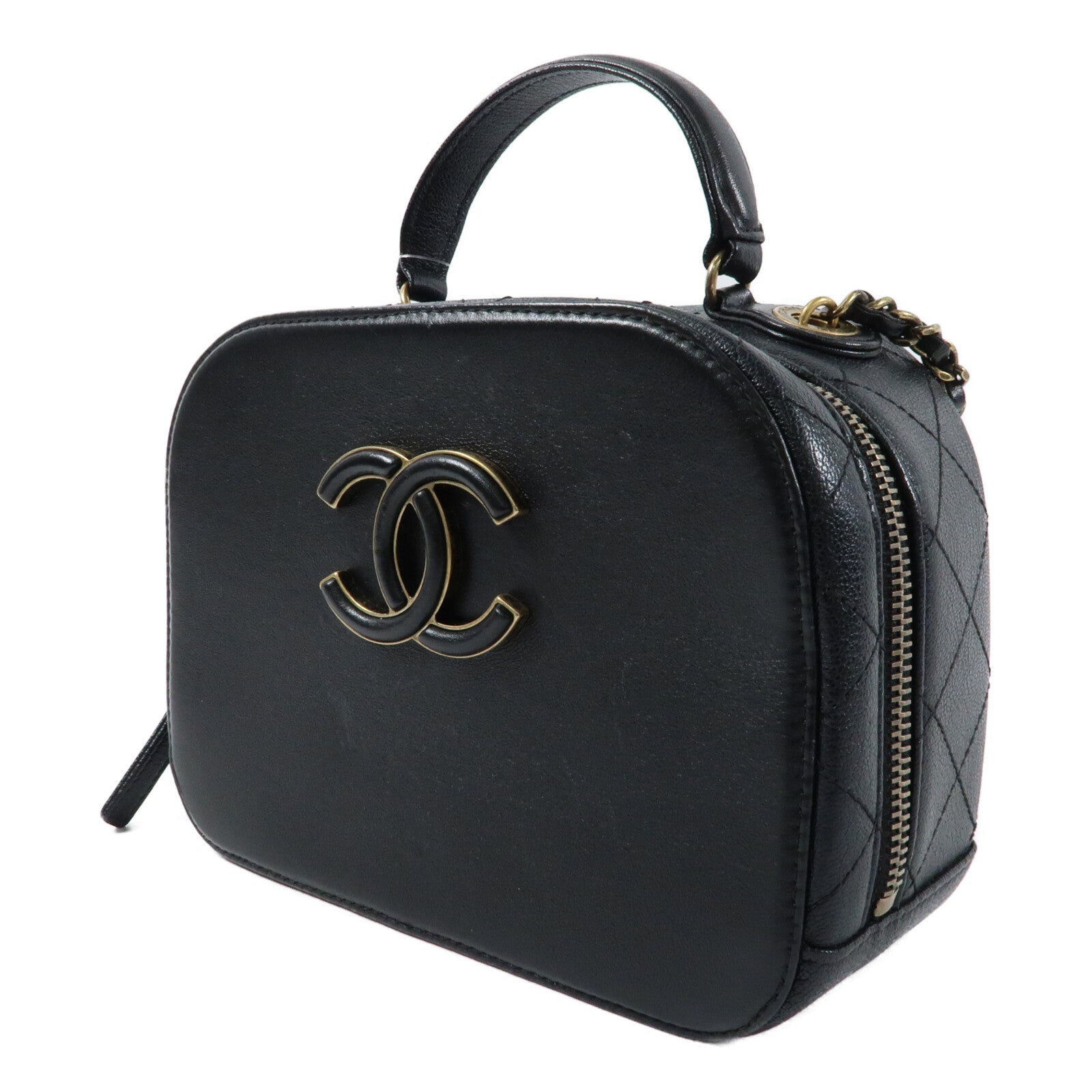 CHANEL 牛皮皮革Chain Shoulder金扣鏈帶手挽肩背兩用袋