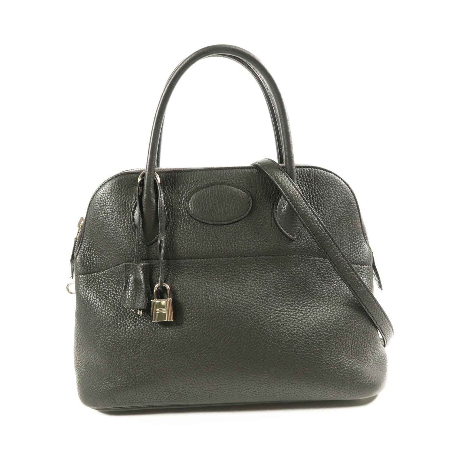 HERMES Clemence皮革Bolide 31銀扣手挽肩背兩用袋Noir