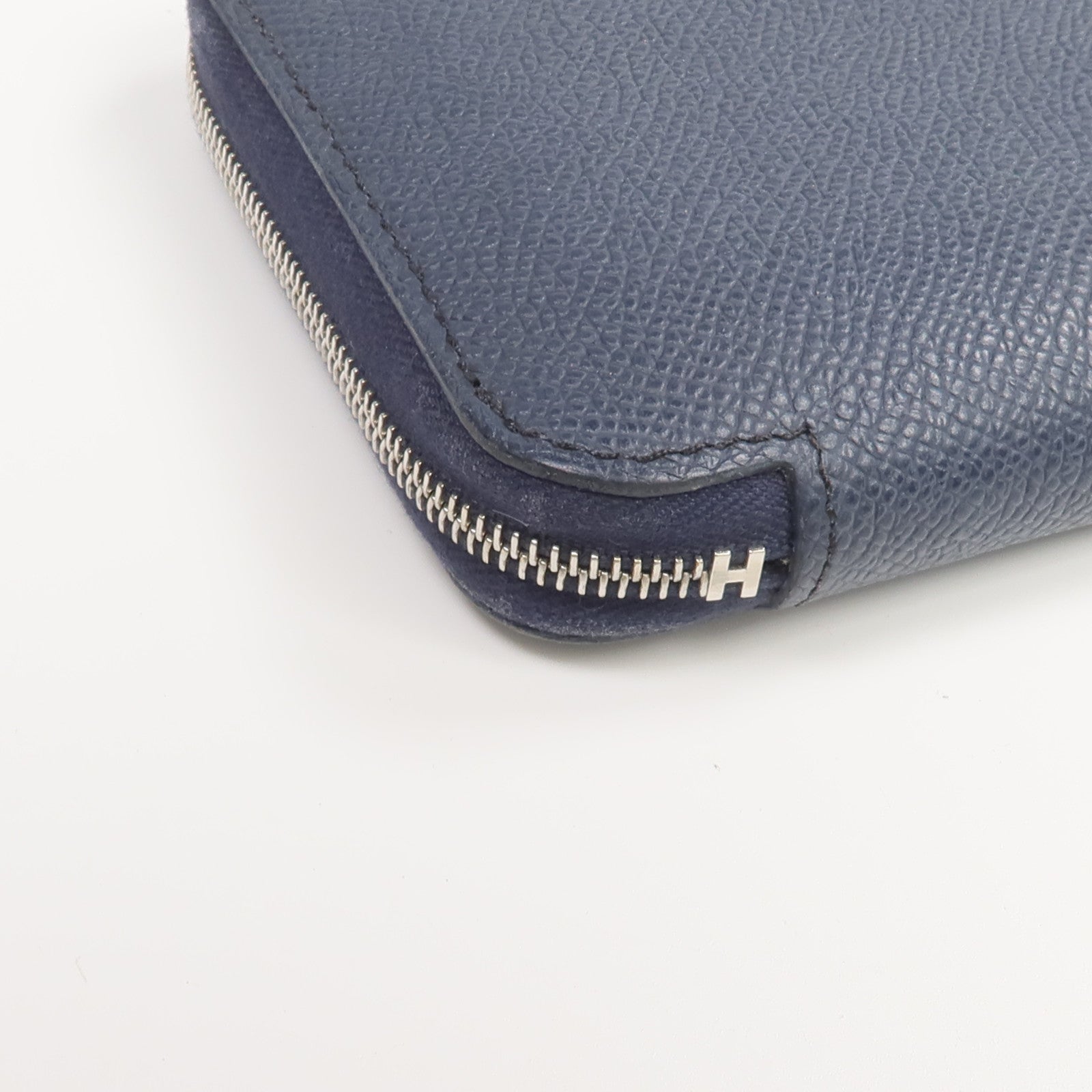 HERMES Epsom皮革/絲質Silk'In Compact Wallet錢包Bleu Indigo