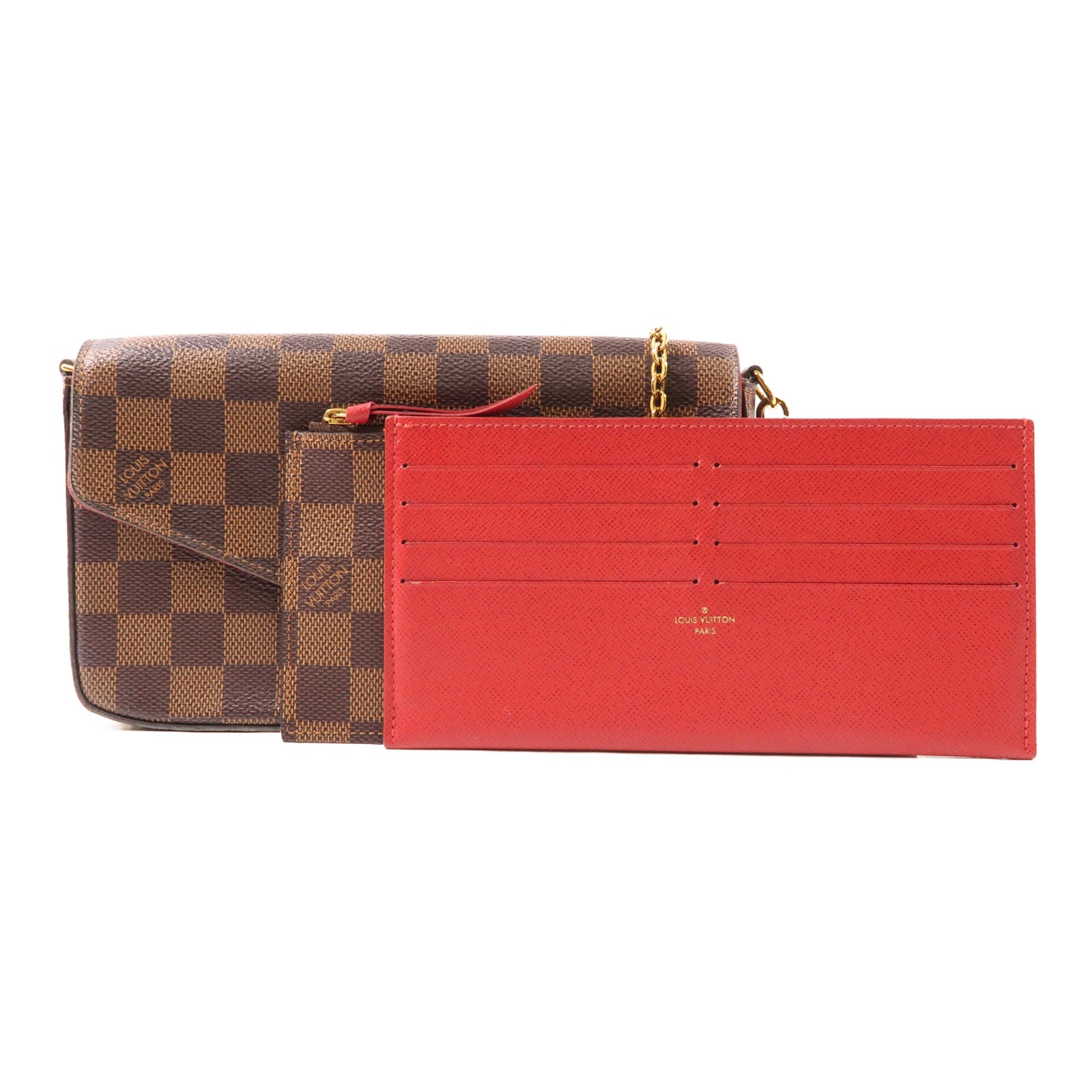 LOUIS VUITTON Damier Felice Pochette金扣鏈帶肩背袋棕色