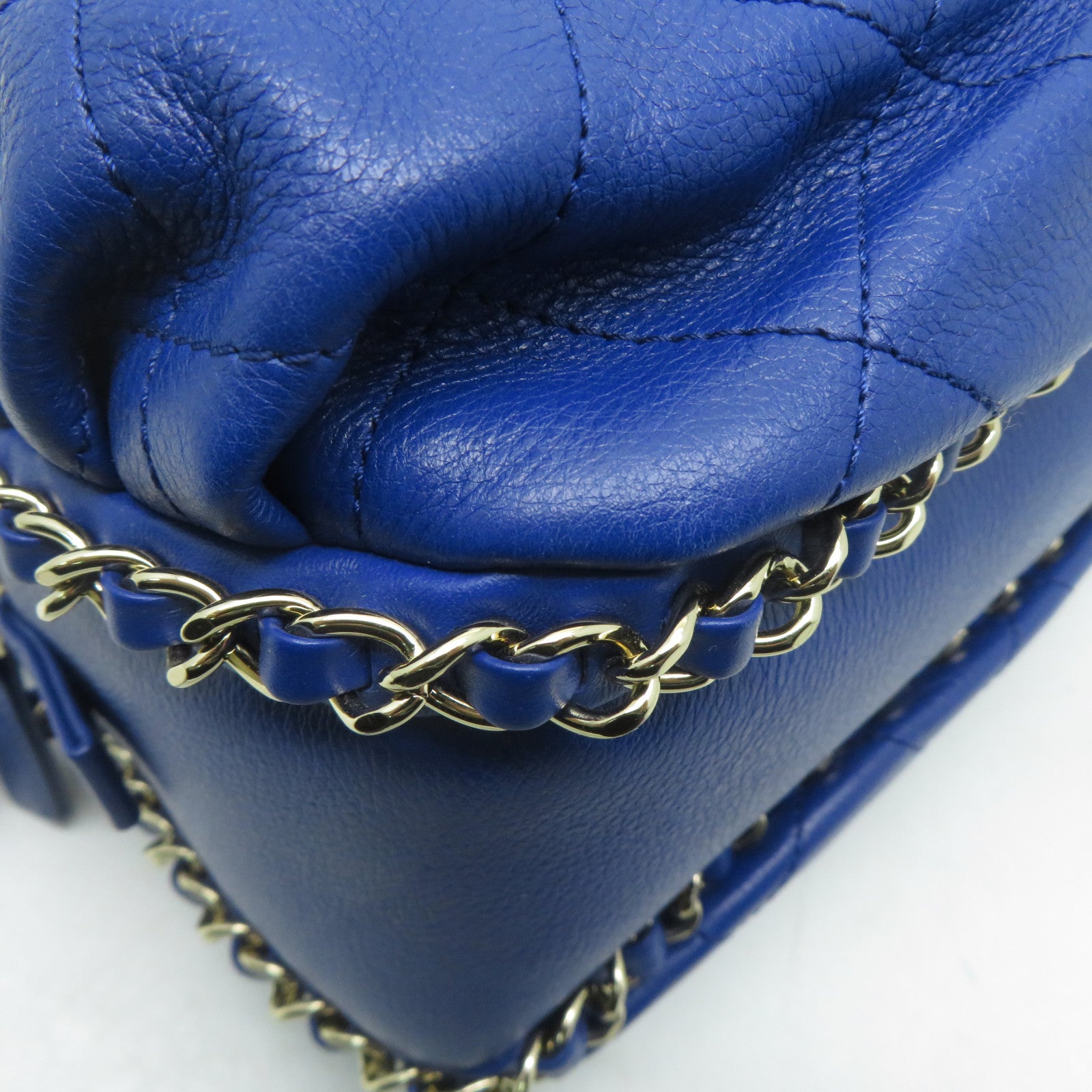 CHANEL **【激減優惠】菱格牛皮皮革Chain Shoulder金扣鏈帶肩背袋藍色