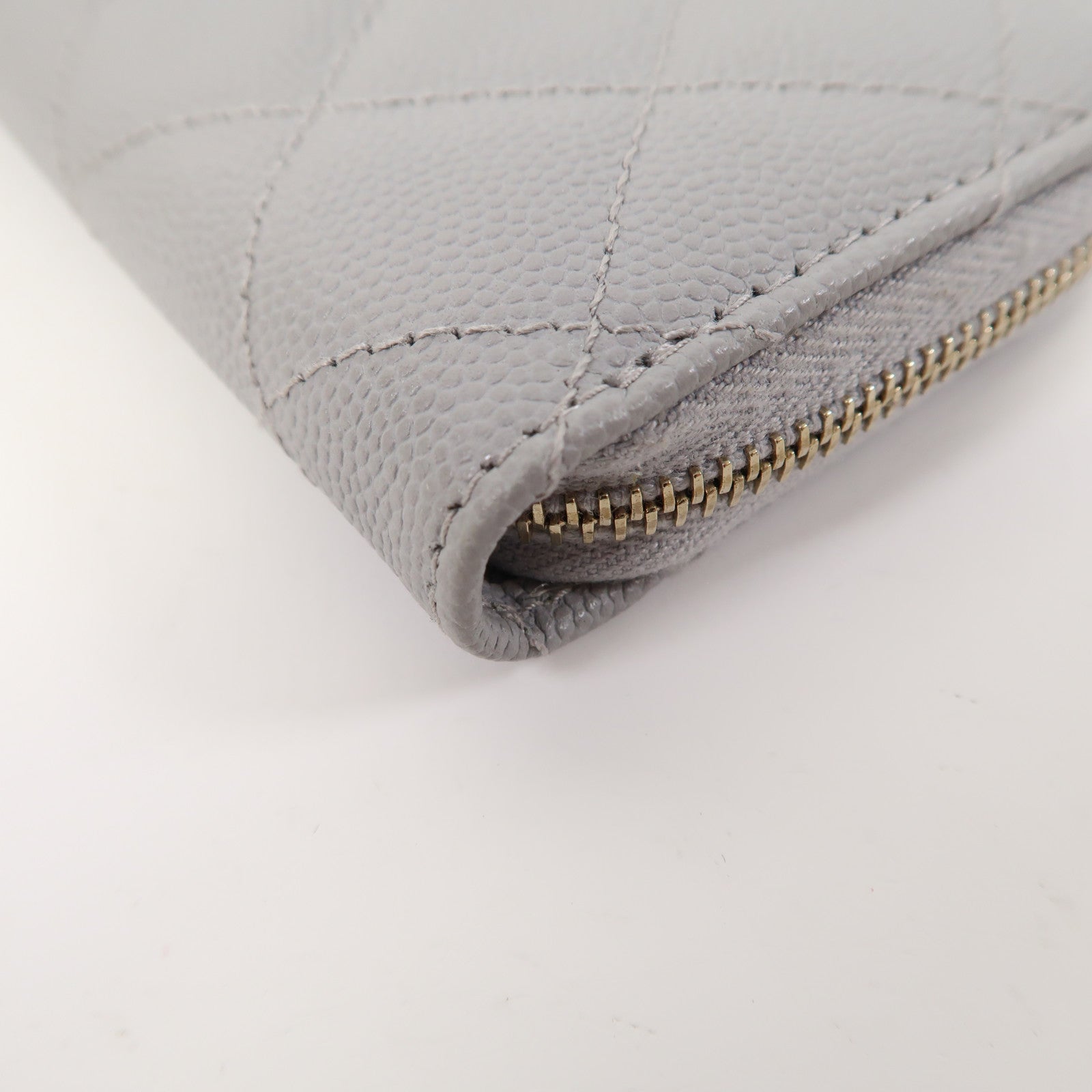 CHANEL 菱格牛皮皮革Zippped Coin Purse金扣卡片套灰色