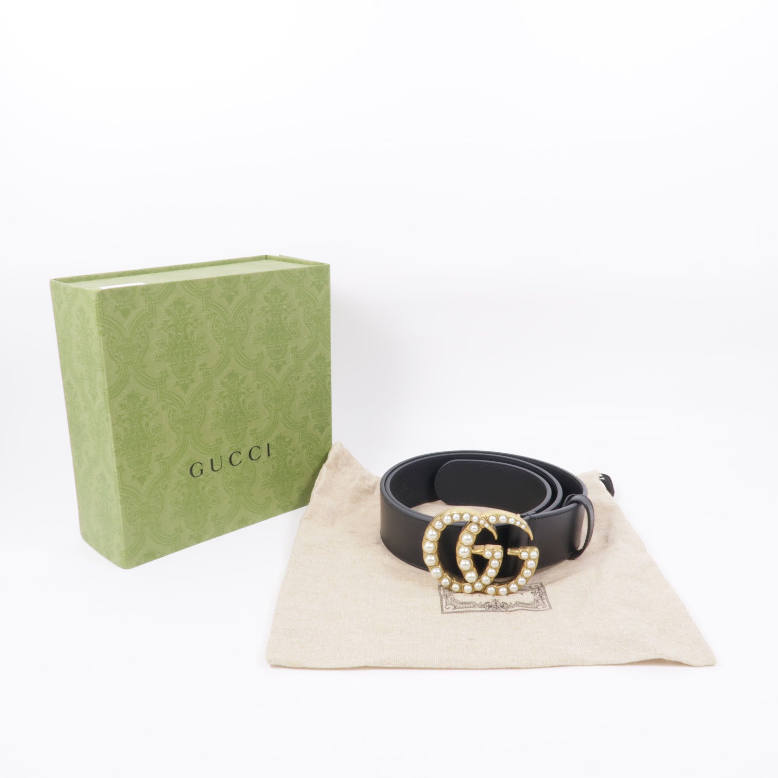 GUCCI 【激減優惠】皮革GG Marmont Pearls金扣皮帶