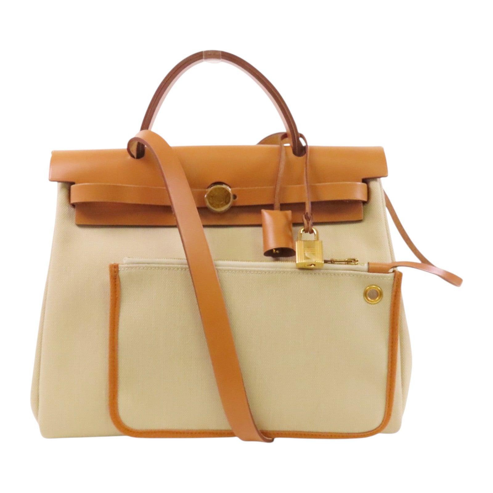HERMES 帆布/皮革Herbag PM金扣手挽肩背兩用袋