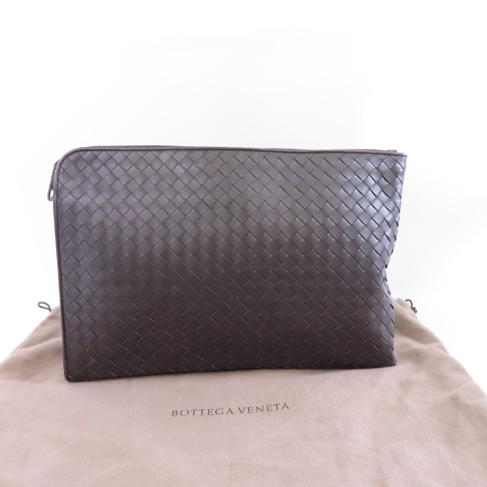 BOTTEGA VENETA 【激減優惠】織紋皮革Clutch Bag手拿包啡色