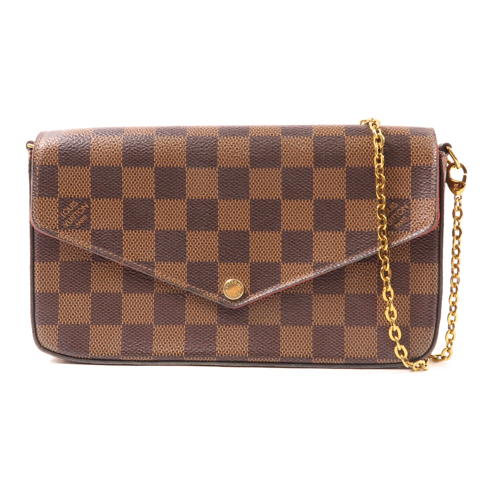 LOUIS VUITTON Damier Felice Pochette金扣鏈帶肩背袋棕色