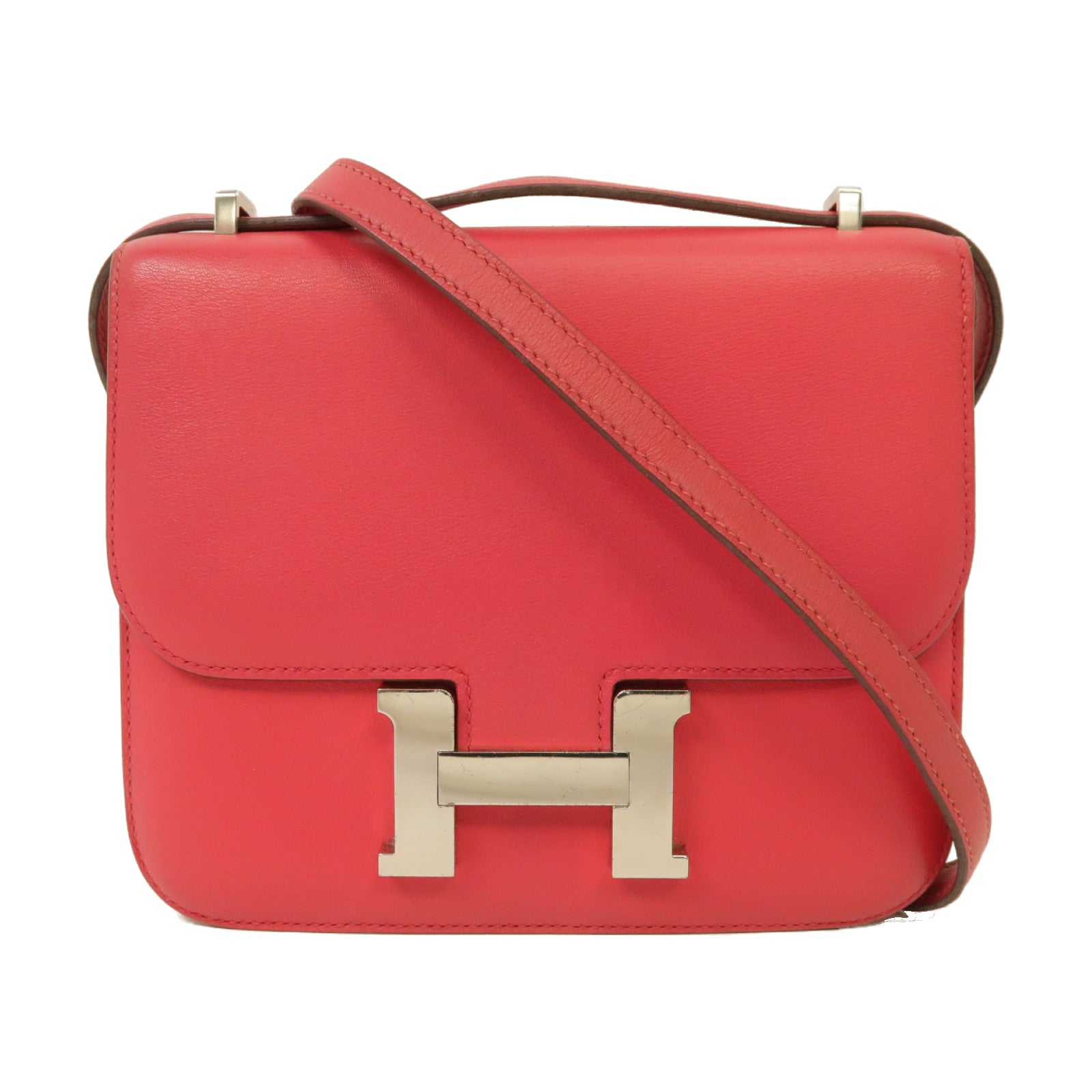 HERMES 【激減優惠】Swift皮革Mini Constance銀扣肩背袋紅色
