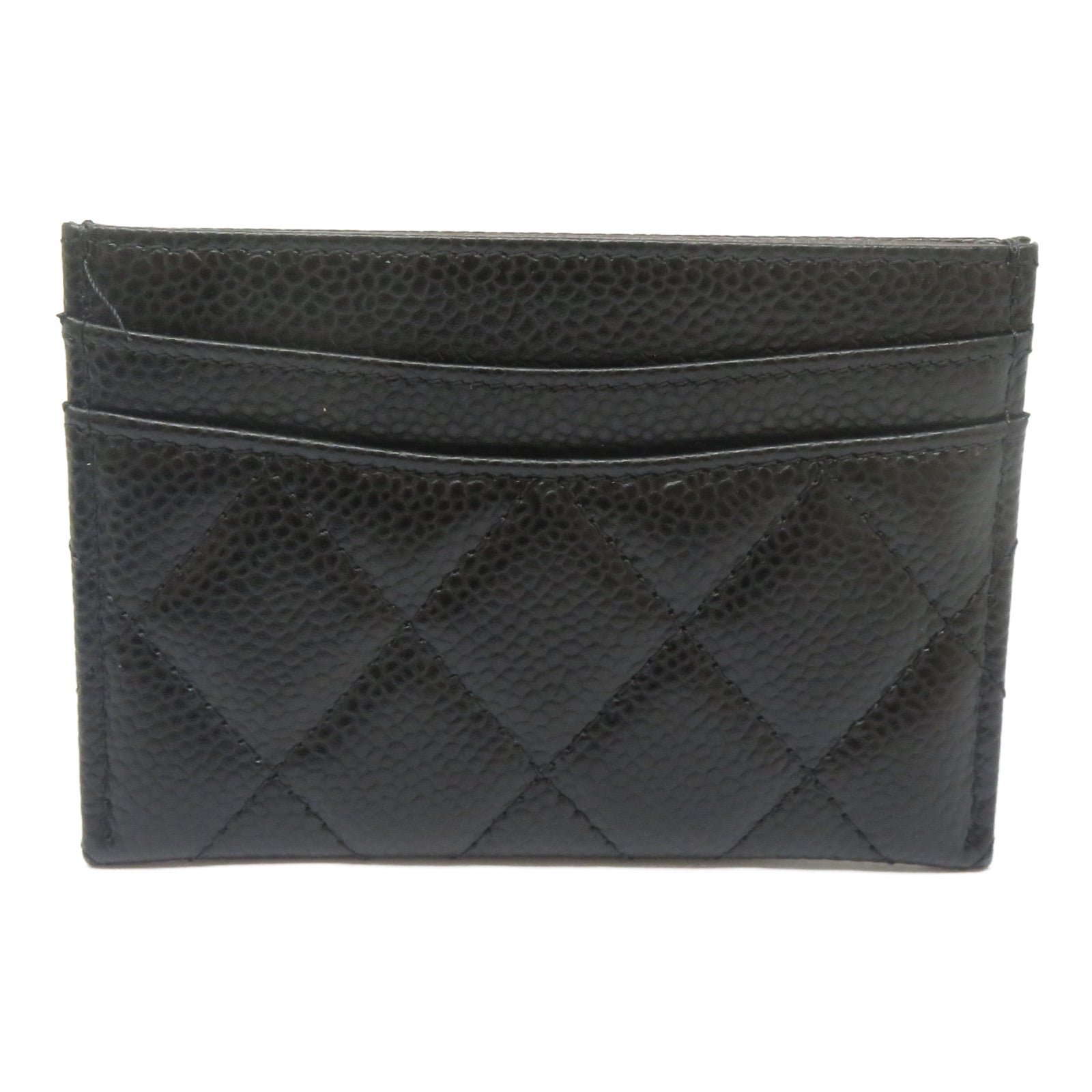 CHANEL 菱格Caviar皮革Card Case金扣卡片套黑色