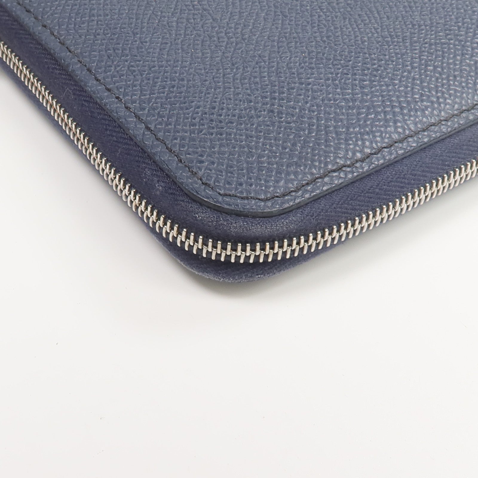 HERMES Epsom皮革/絲質Silk'In Compact Wallet錢包Bleu Indigo