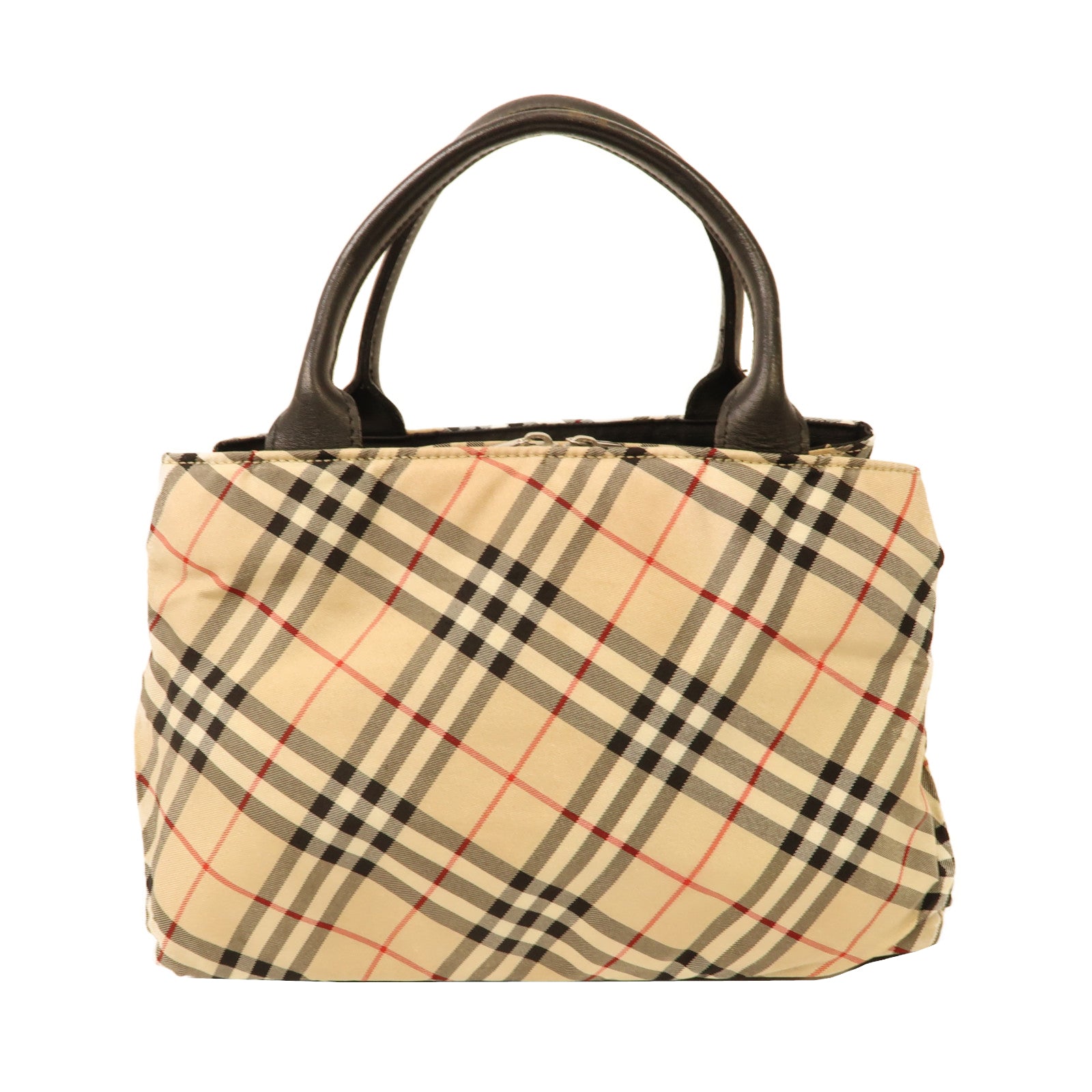 BURBERRY BLUE LABEL 尼龍/牛皮皮革Handbag銀扣手挽袋啡色