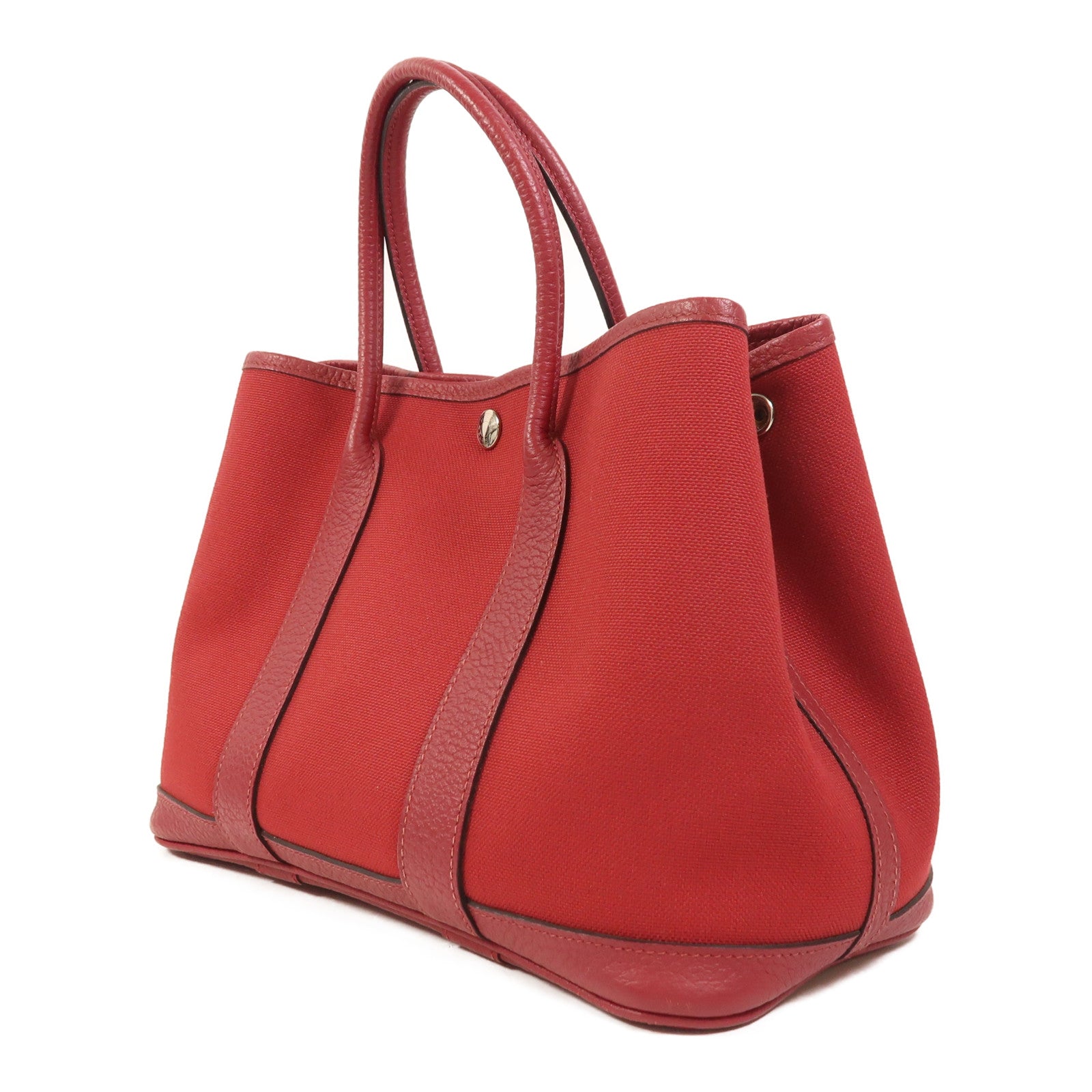 HERMES 帆布Garden Party TPM銀扣手挽袋Rouge Casaque