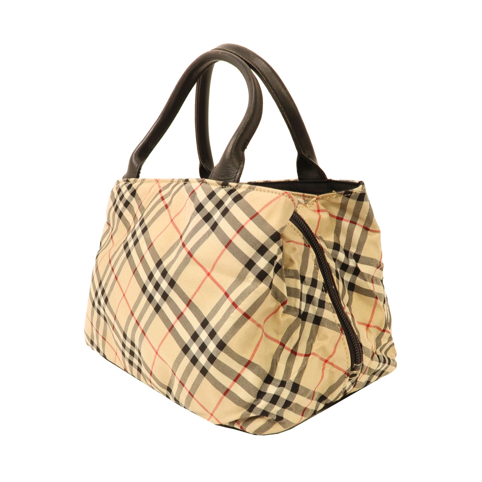 BURBERRY BLUE LABEL 尼龍/牛皮皮革Handbag銀扣手挽袋啡色