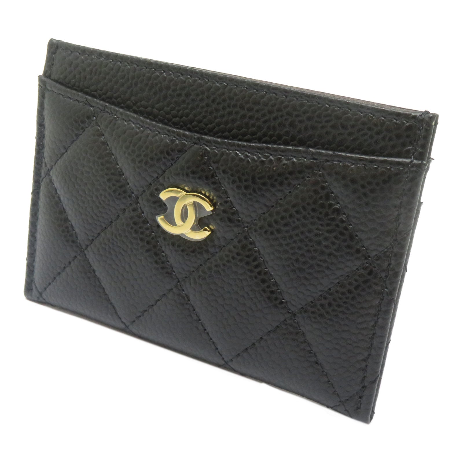 CHANEL 菱格Caviar皮革Card Case金扣卡片套黑色