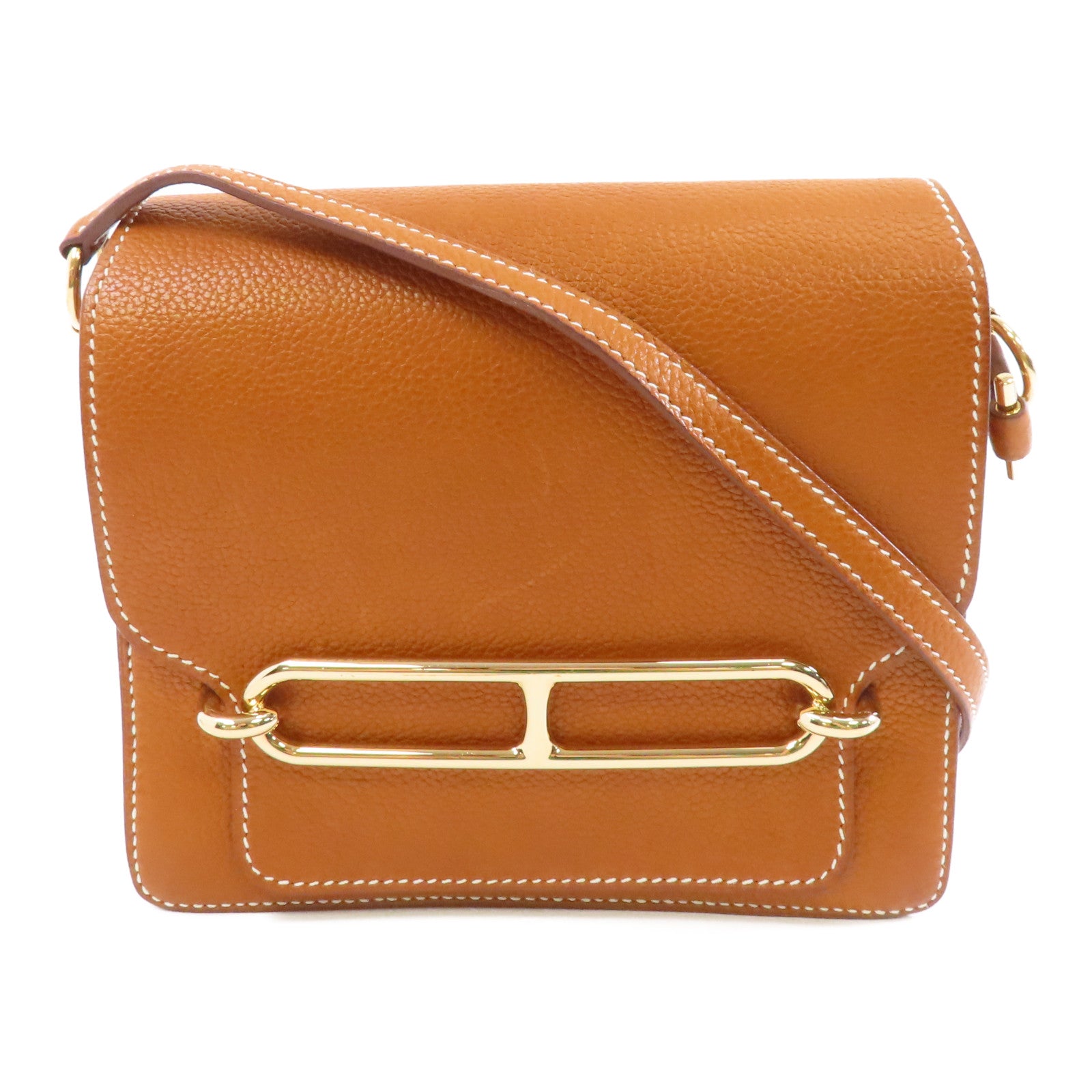 HERMES Barenia Faubourg皮革Mini Roulis金扣肩背袋啡色