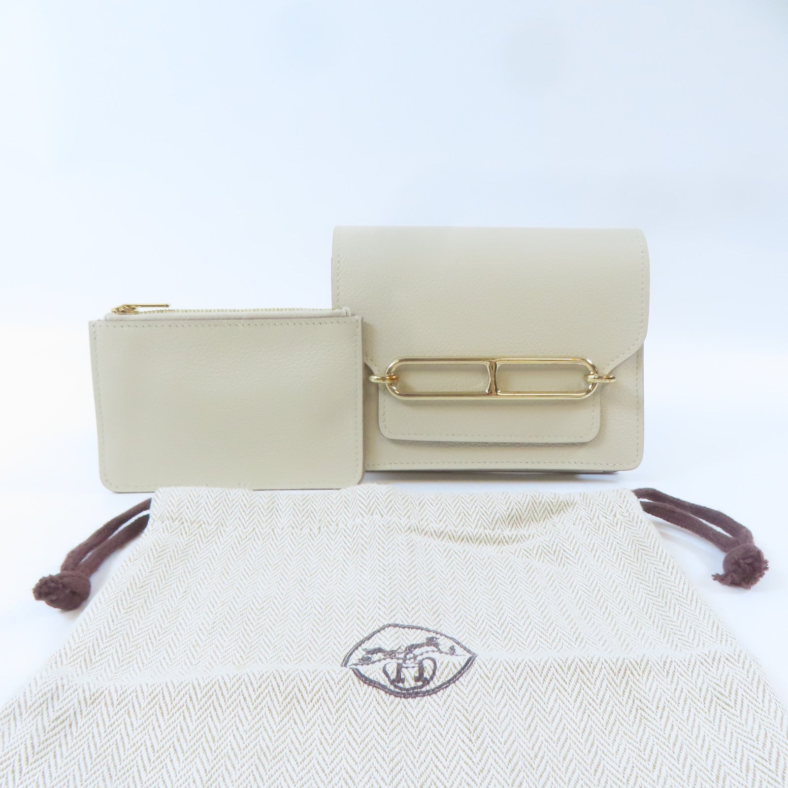 HERMES Chevre皮革Roulis Slim金扣錢包Nata白色