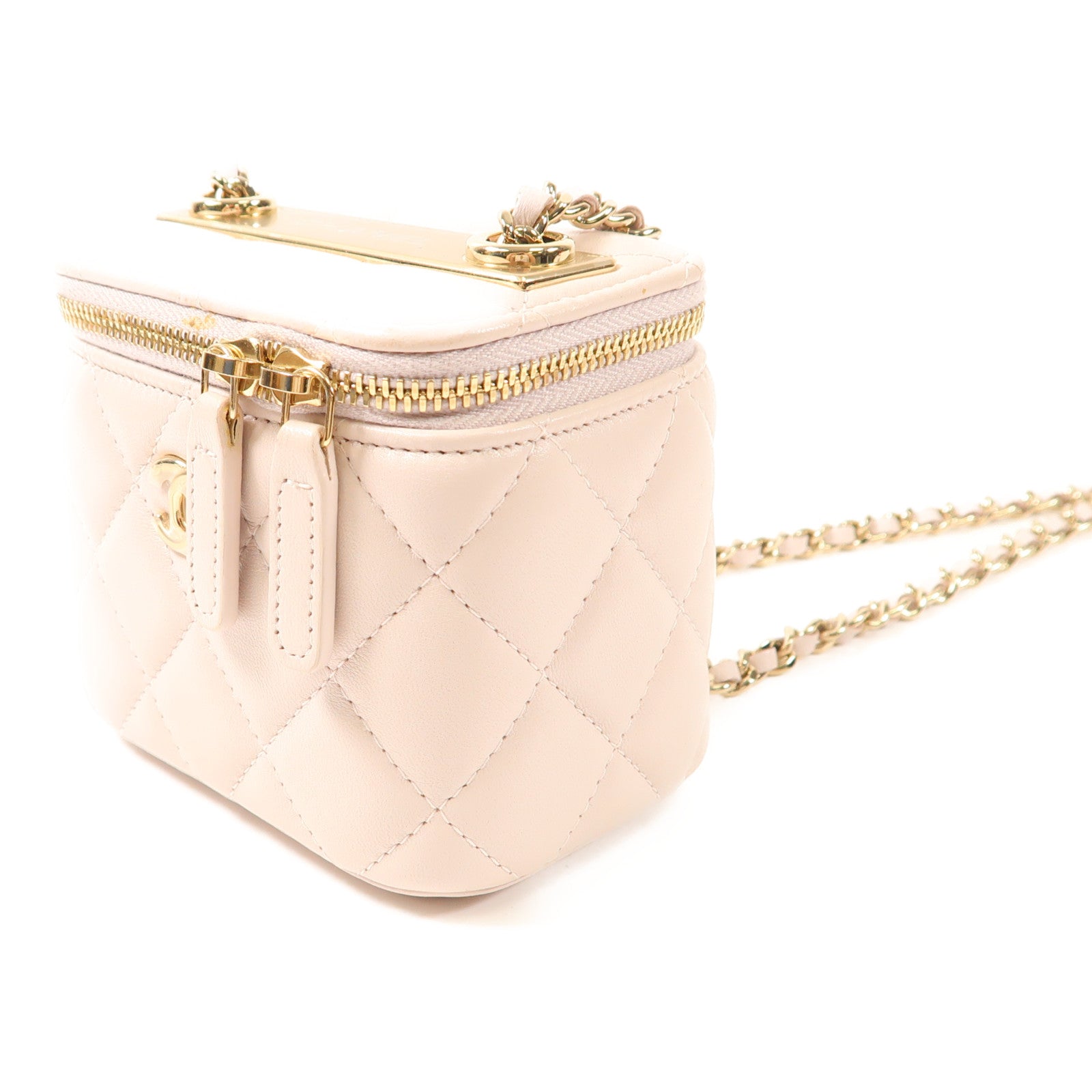 CHANEL CC GHW Mini Vanity Chain Shoulder Bag Calfskin Leather Pink