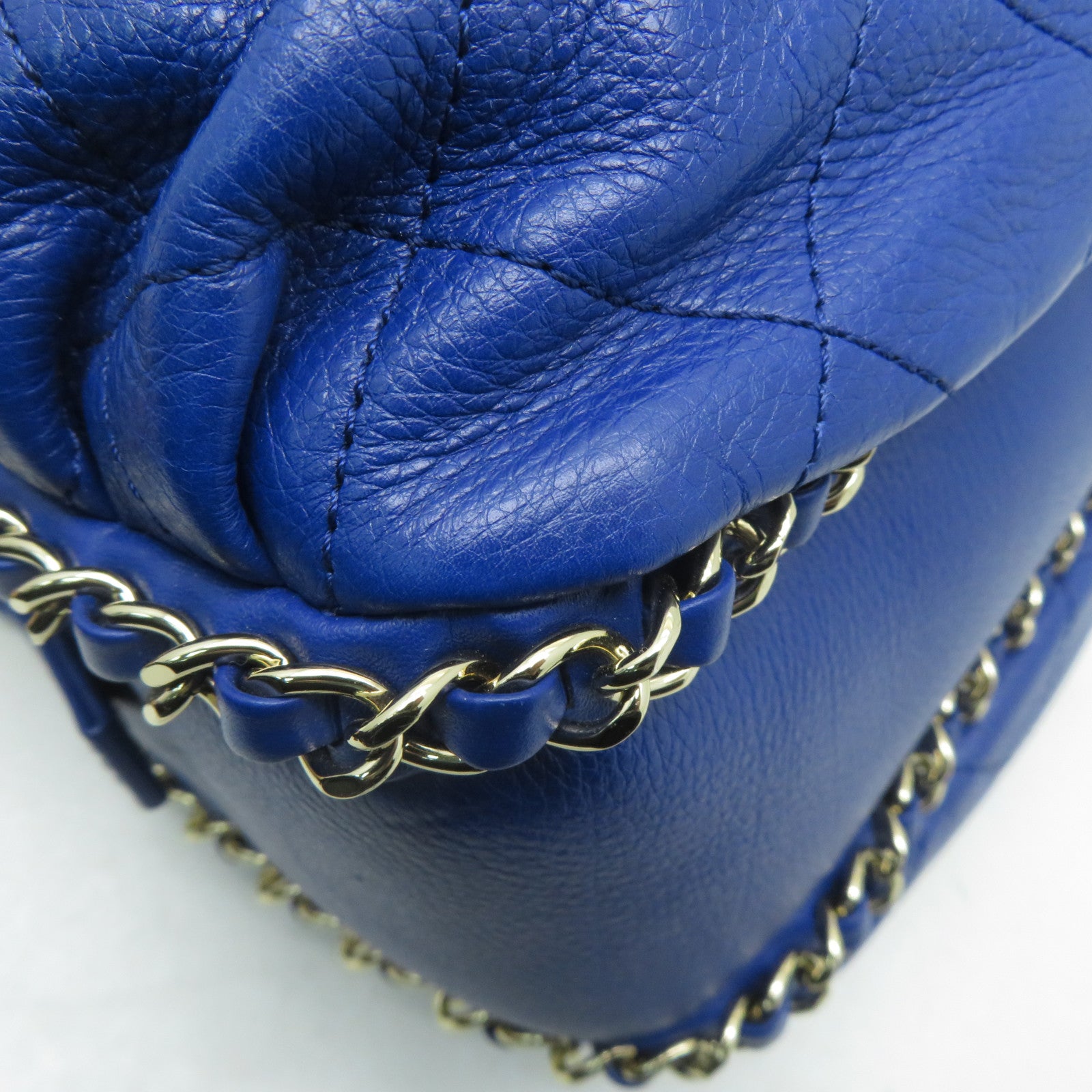 CHANEL **【激減優惠】菱格牛皮皮革Chain Shoulder金扣鏈帶肩背袋藍色
