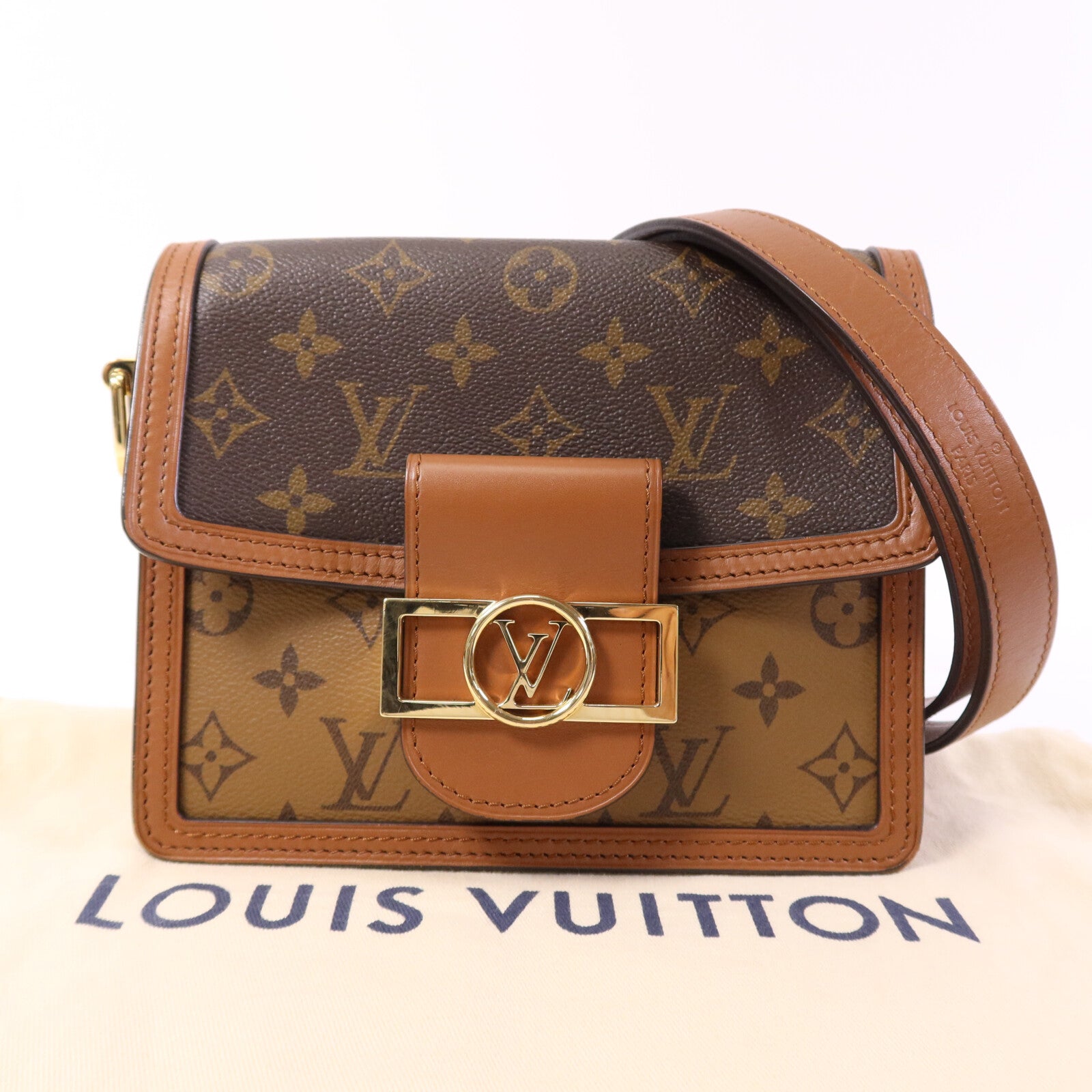 LOUIS VUITTON 【激減優惠】Monogram Reverse Mini Dauphine金扣肩背袋