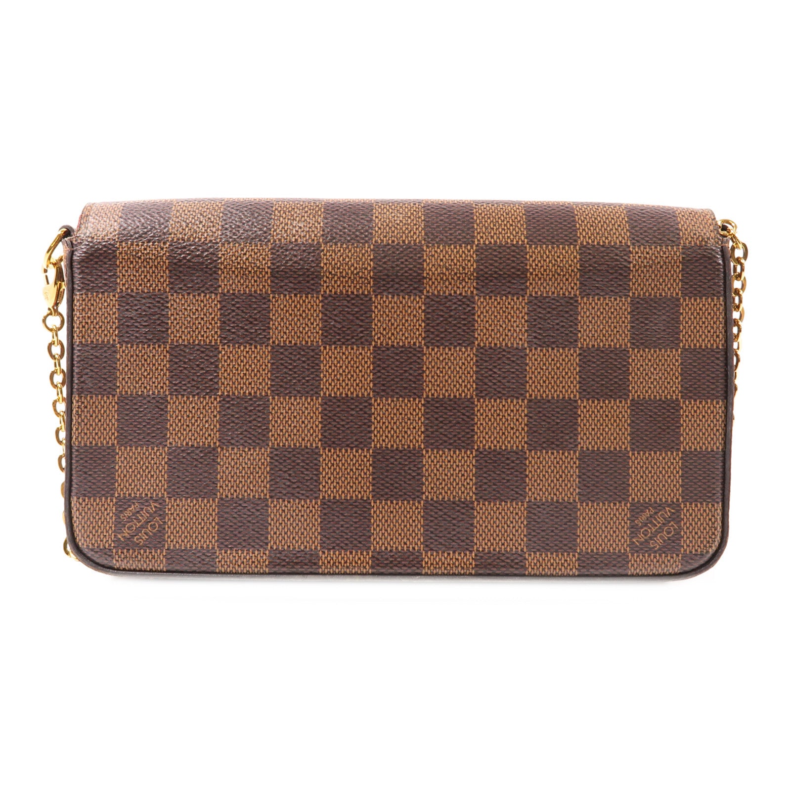 LOUIS VUITTON Damier Felice Pochette金扣鏈帶肩背袋棕色