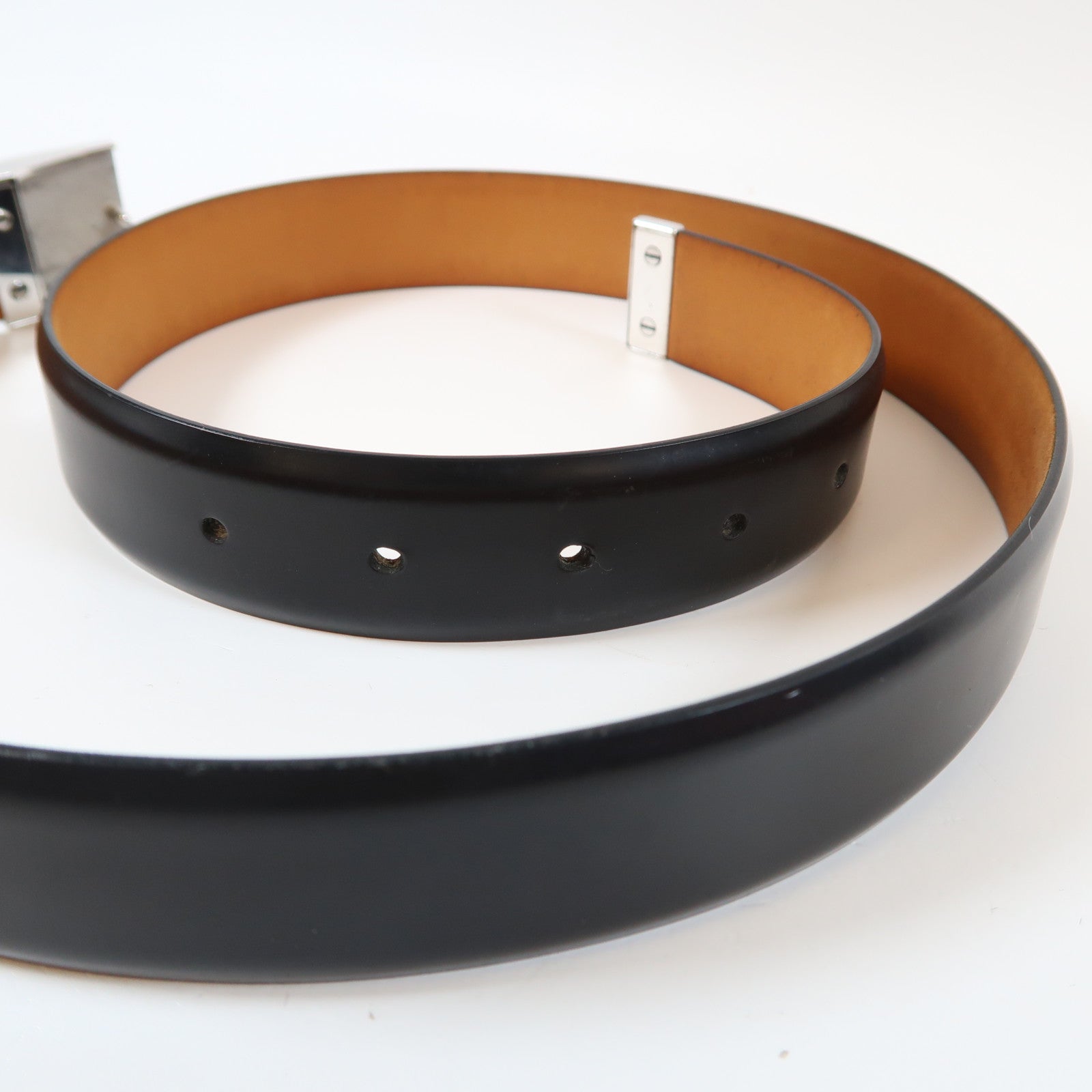 LOUIS VUITTON 牛皮皮革Belt 85cm銀扣皮帶黑色/啡色