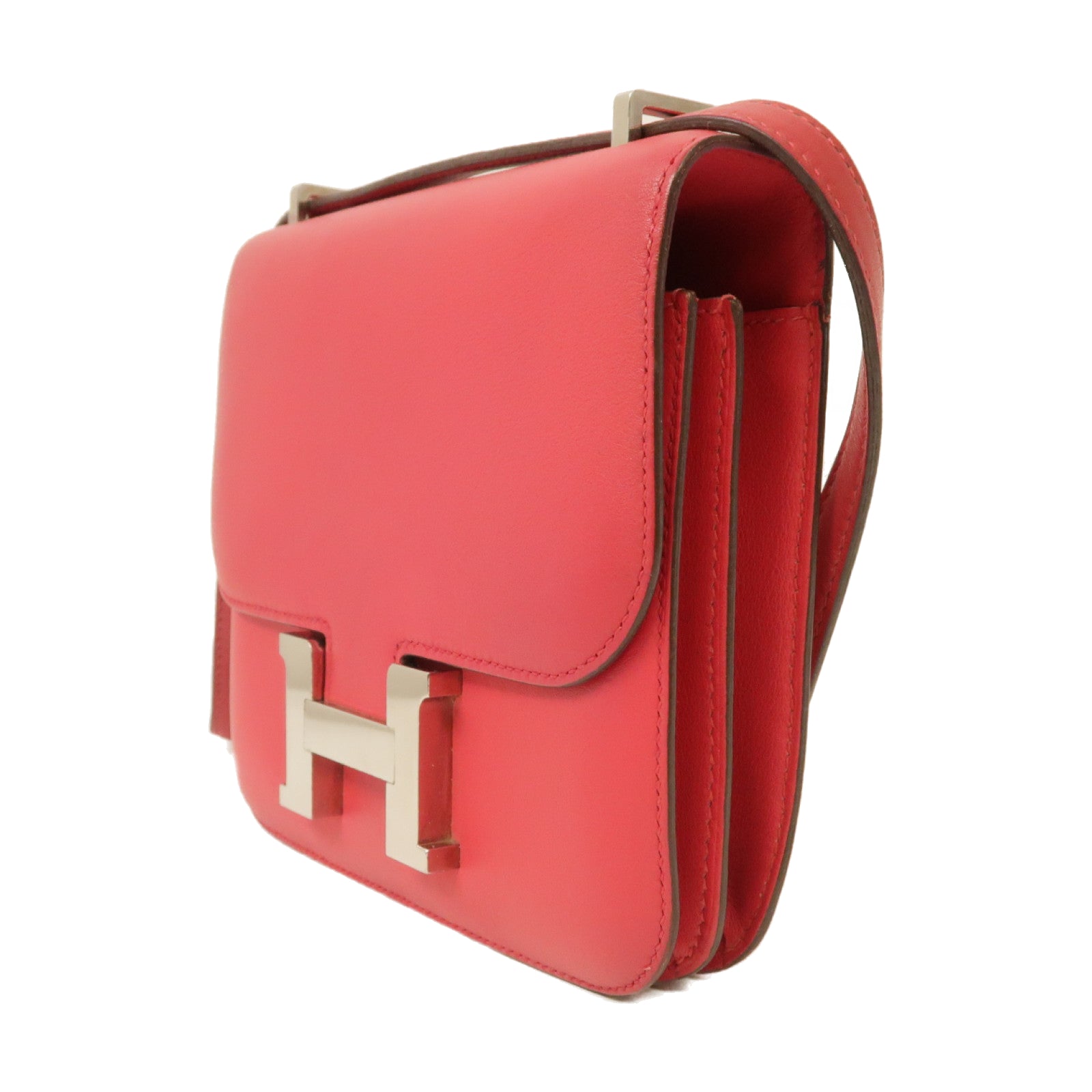 HERMES 【激減優惠】Swift皮革Mini Constance銀扣肩背袋紅色