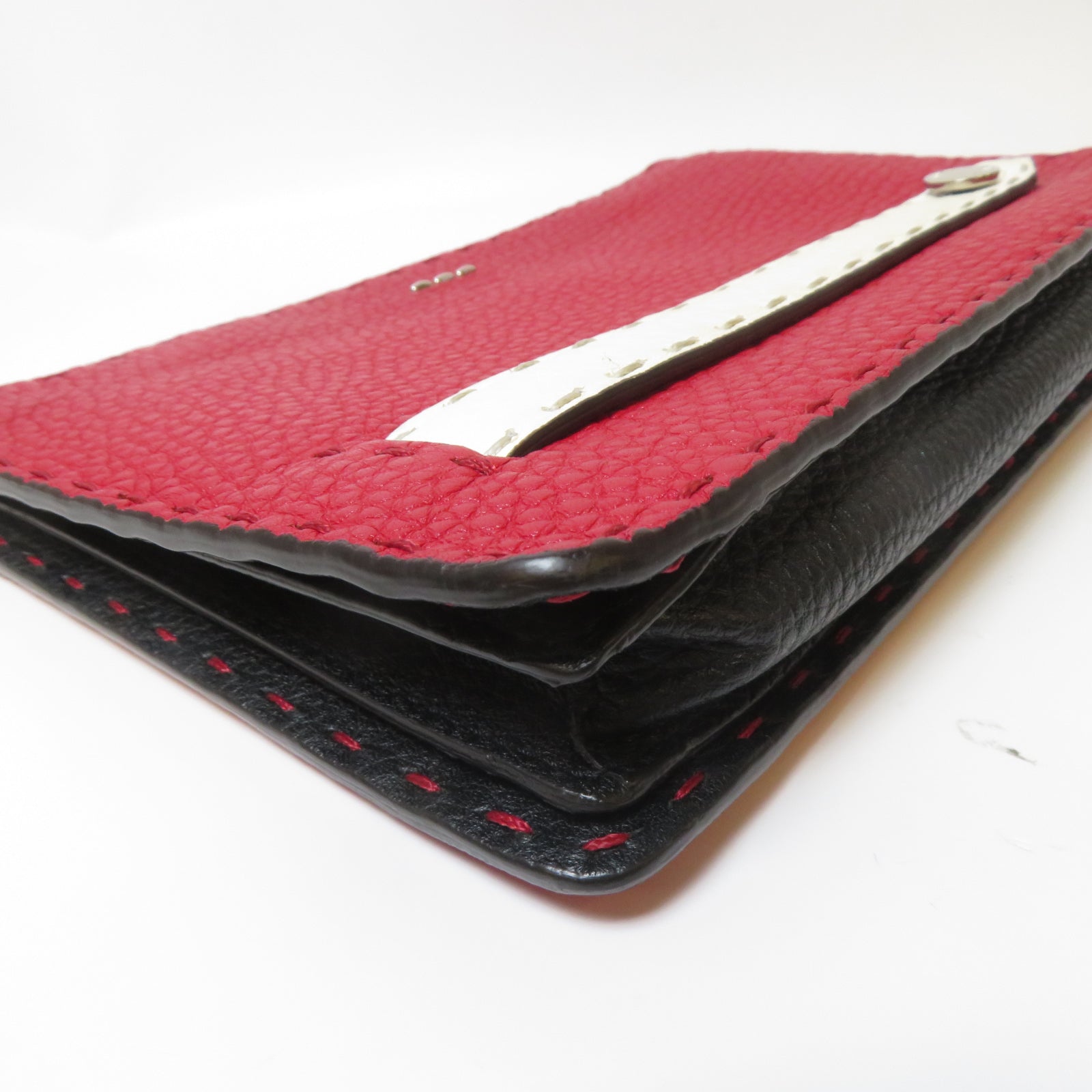 FENDI 【激減優惠】牛皮皮革Pouch銀扣手拿包紅色