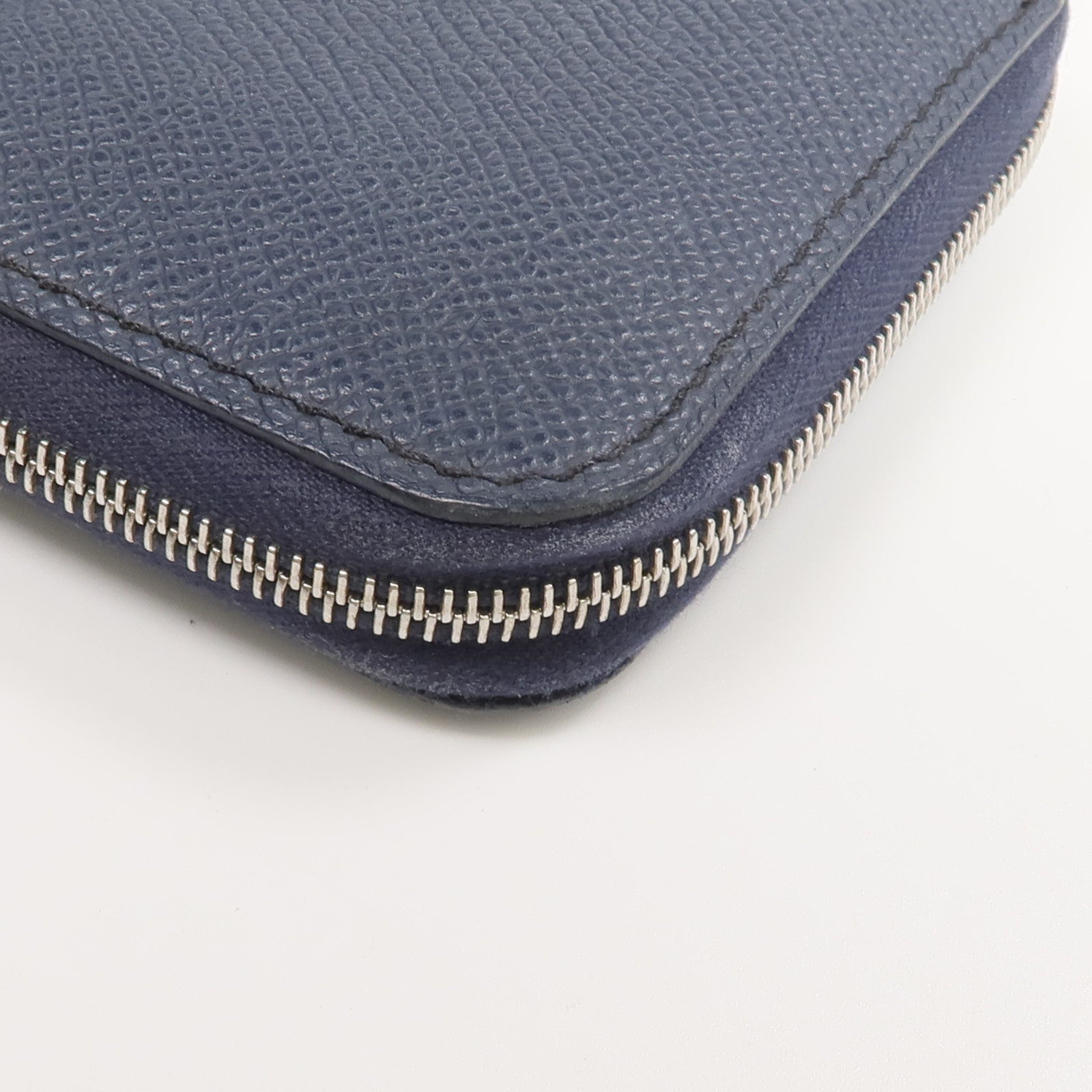 HERMES Epsom皮革/絲質Silk'In Compact Wallet錢包Bleu Indigo