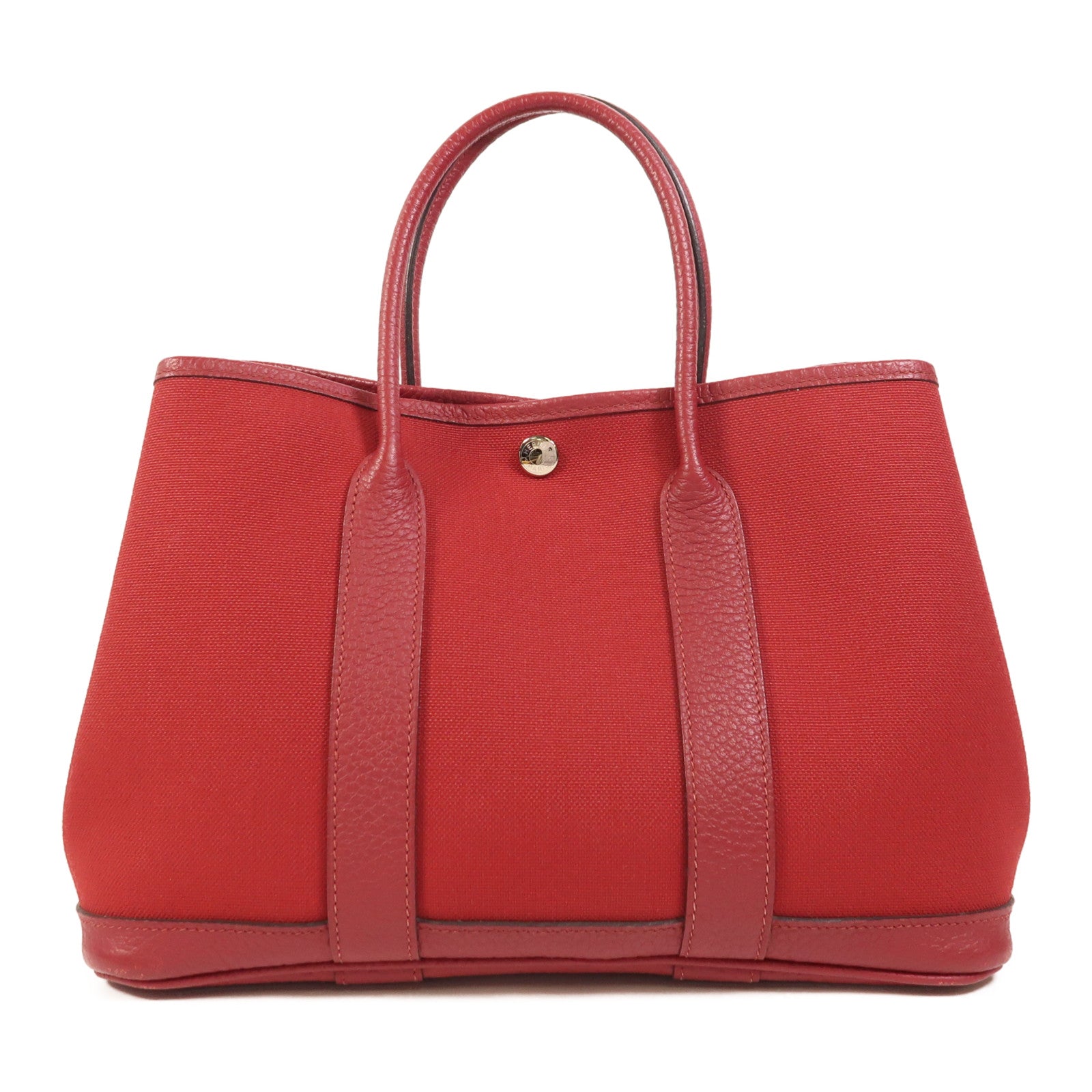 HERMES 帆布Garden Party TPM銀扣手挽袋Rouge Casaque