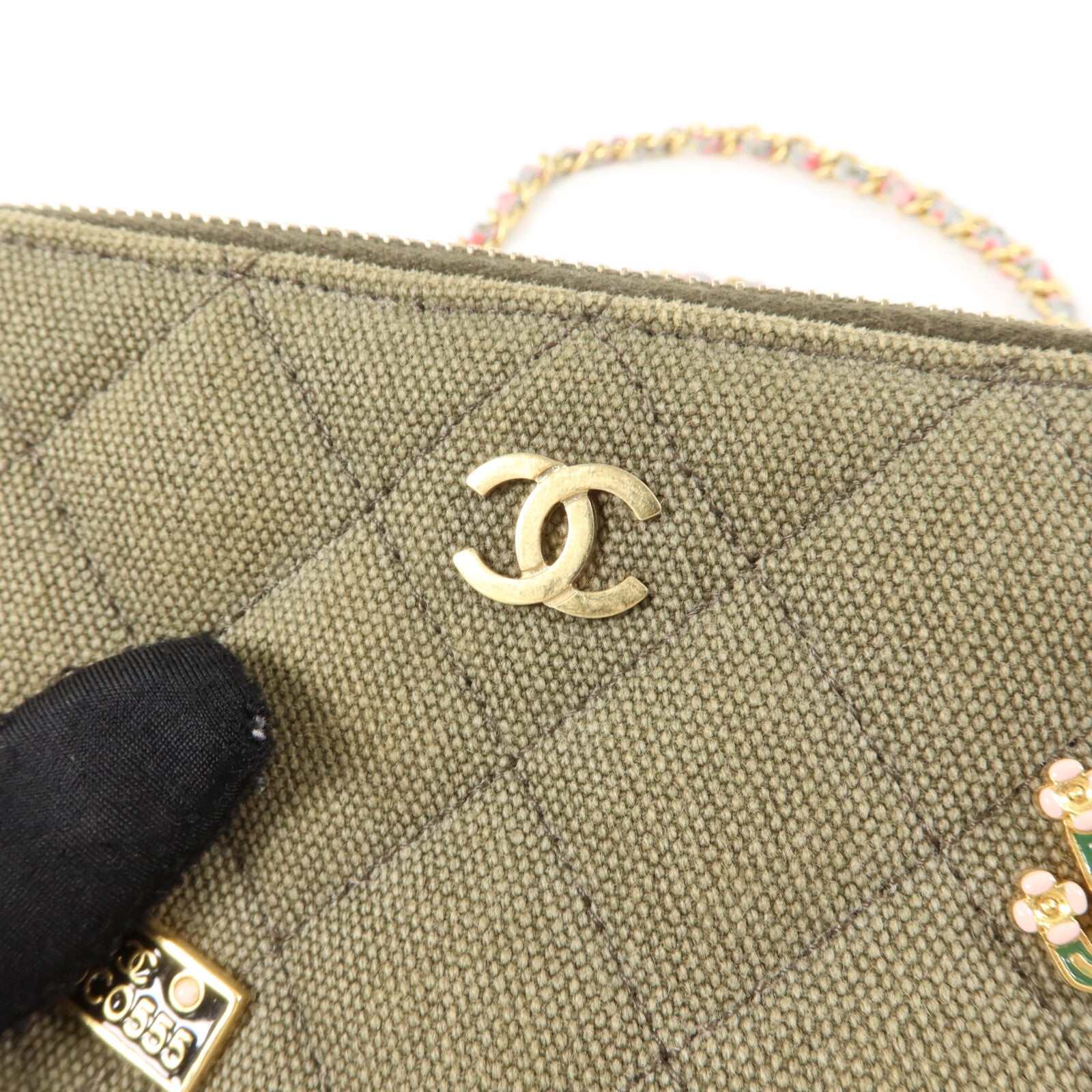 CHANEL 帆布Chain Shoulder鏈帶肩背袋
